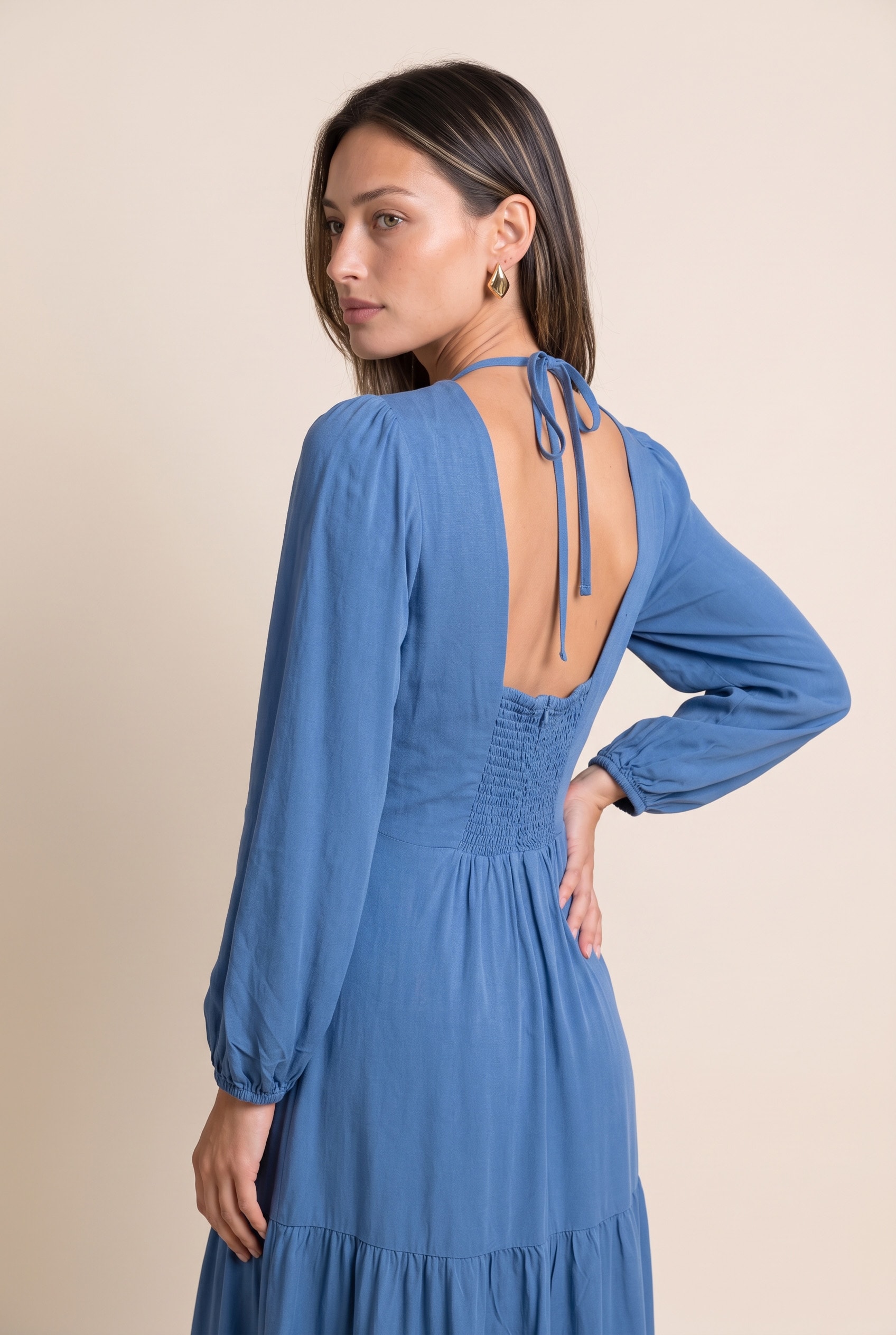 Vestido Longo Compass Azul Mykonos