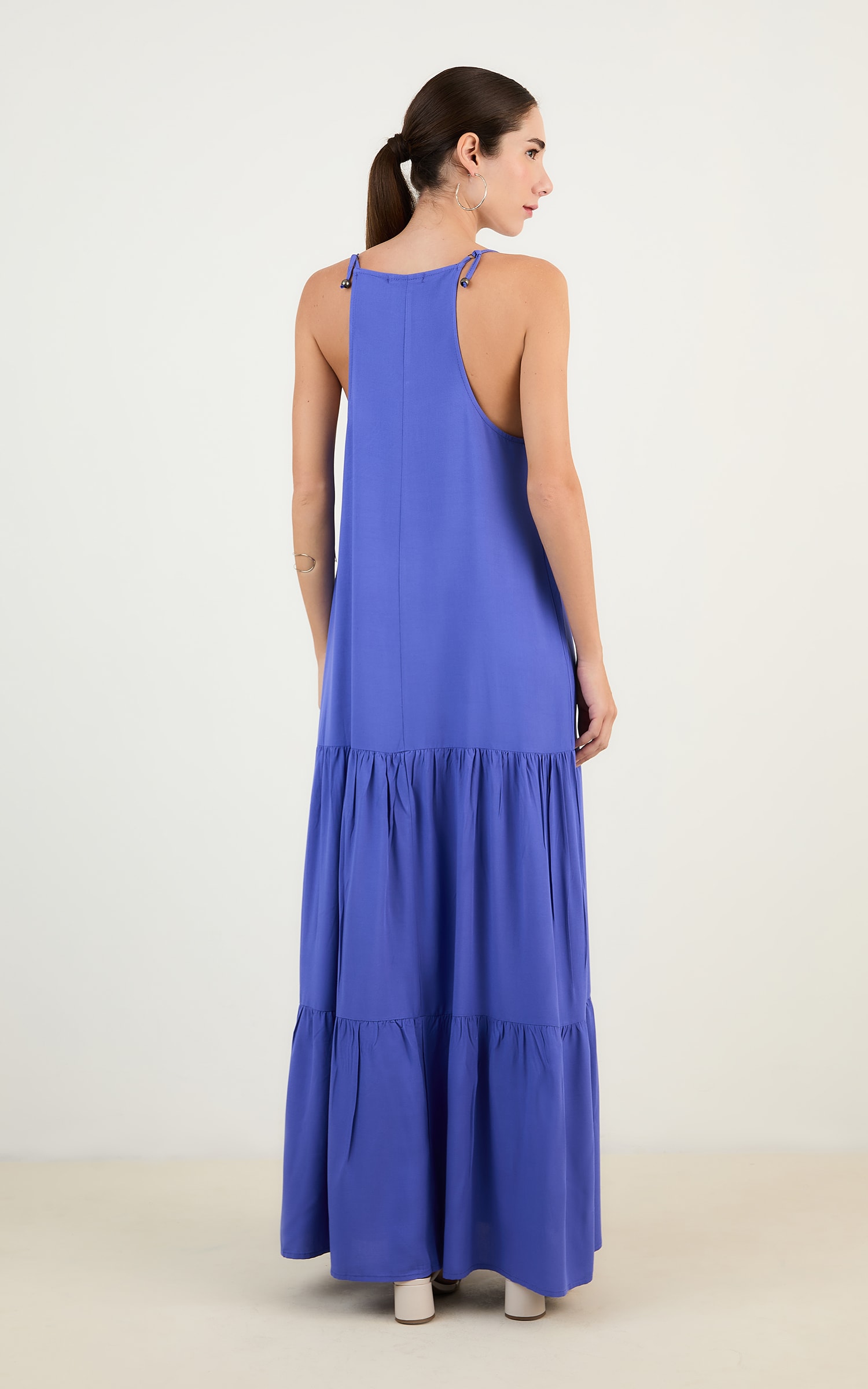 Vestido Longo Decote v Azul Anil