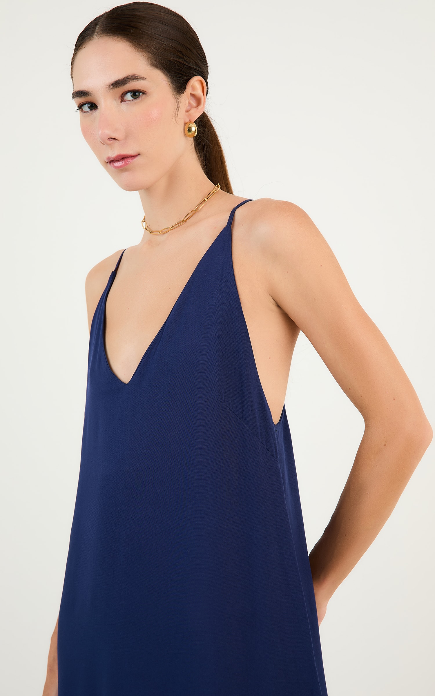 Vestido Longo Decote v Marinho