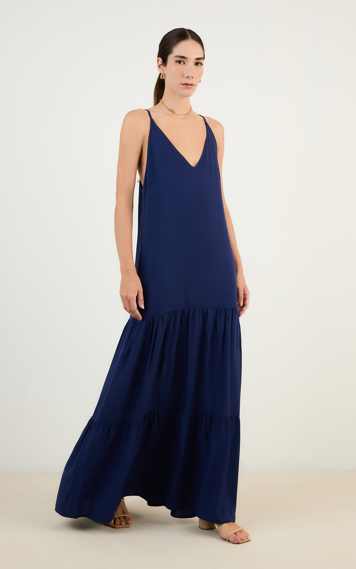 Vestido Longo Decote v Marinho