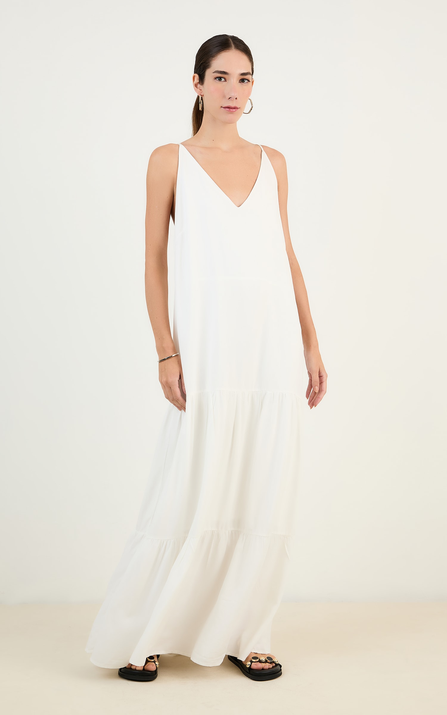 Vestido Longo Decote v Off White