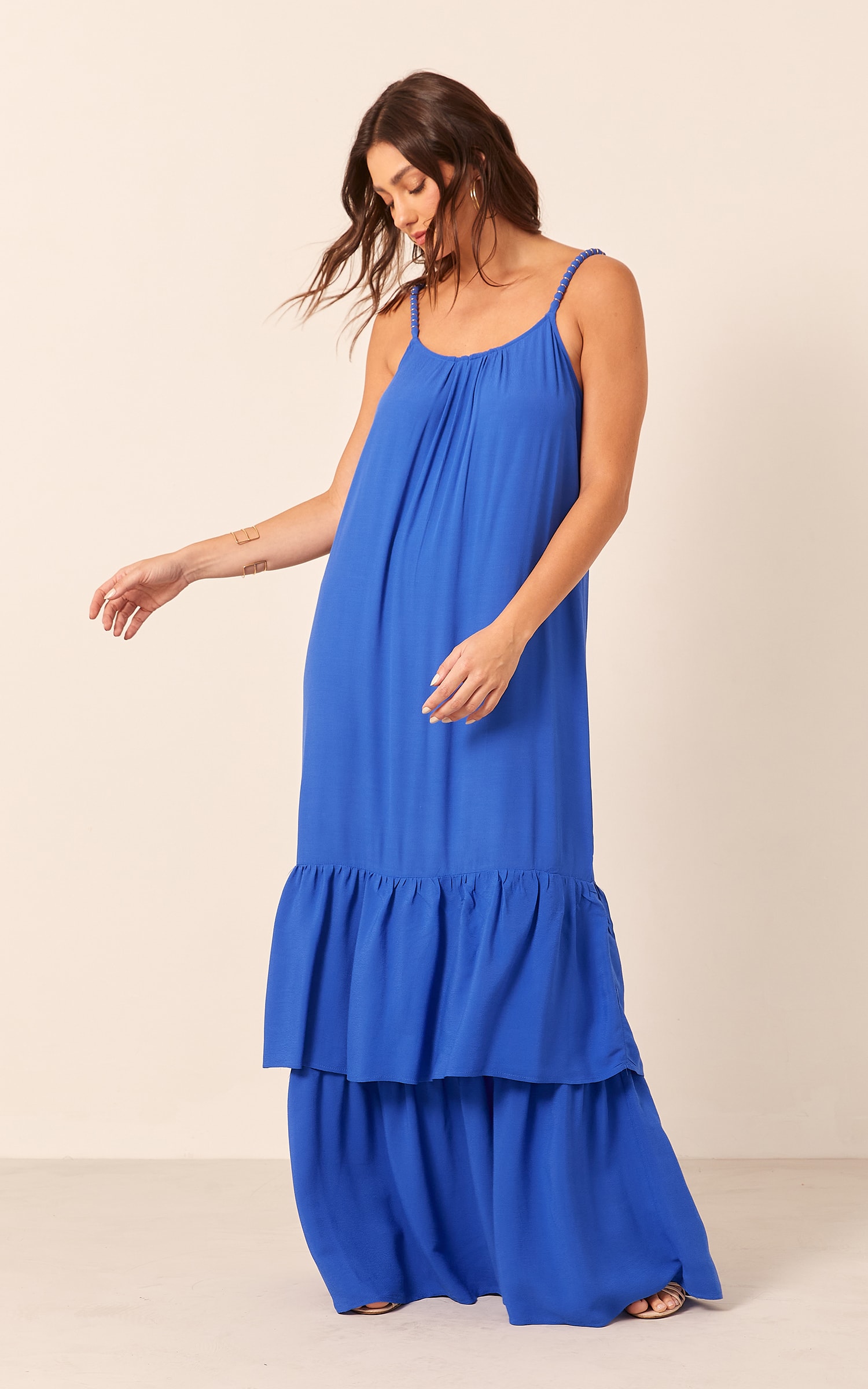 Vestido Longo Detalhe Alça Azul Royal