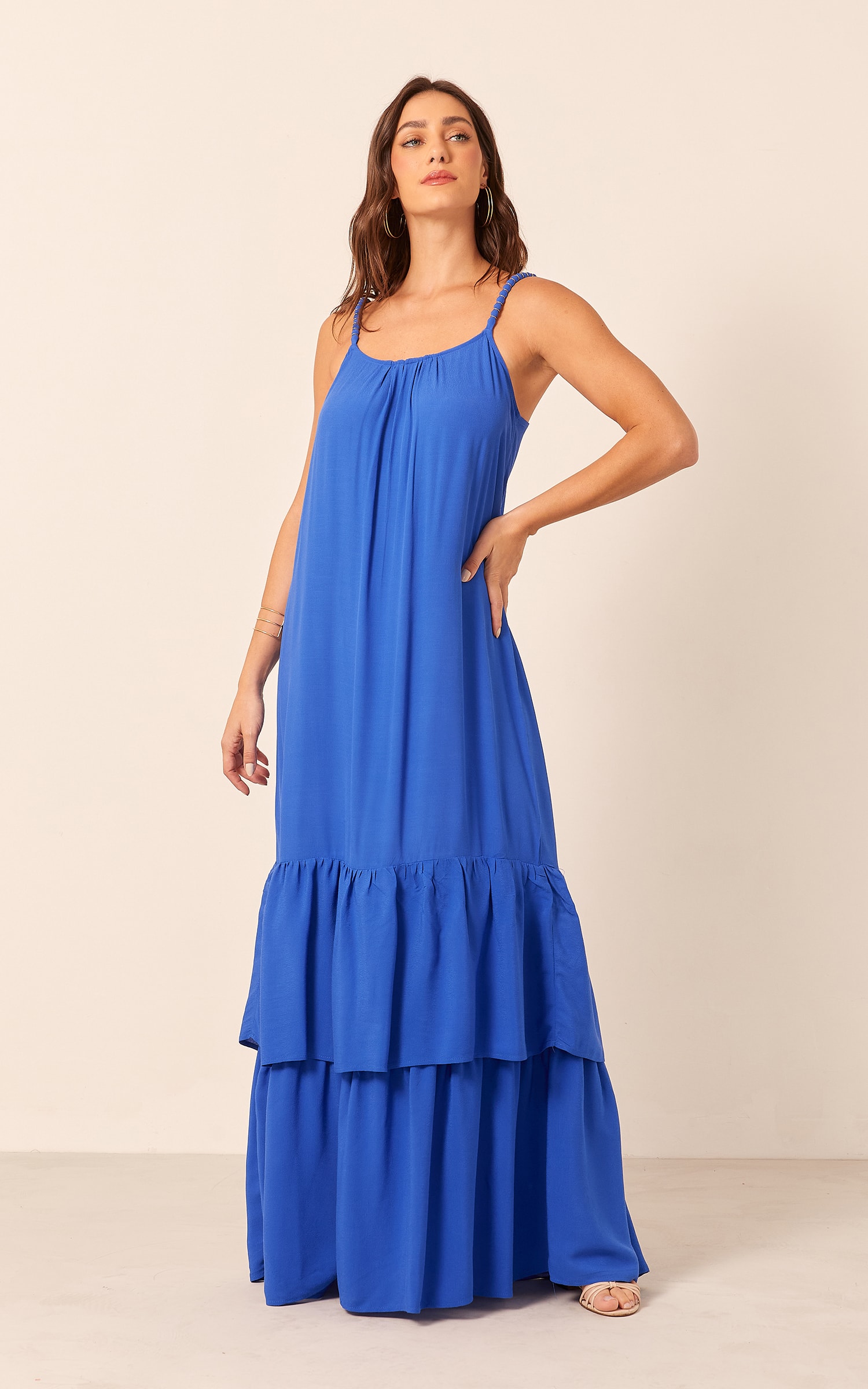 Vestido Longo Detalhe Alça Azul Royal