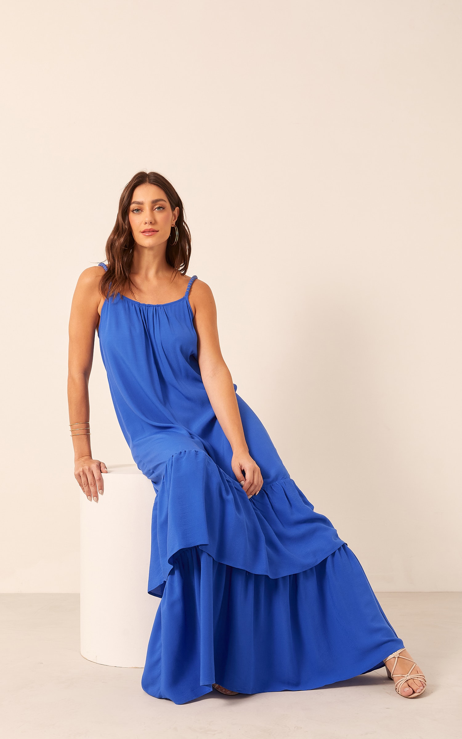 Vestido Longo Detalhe Alça Azul Royal