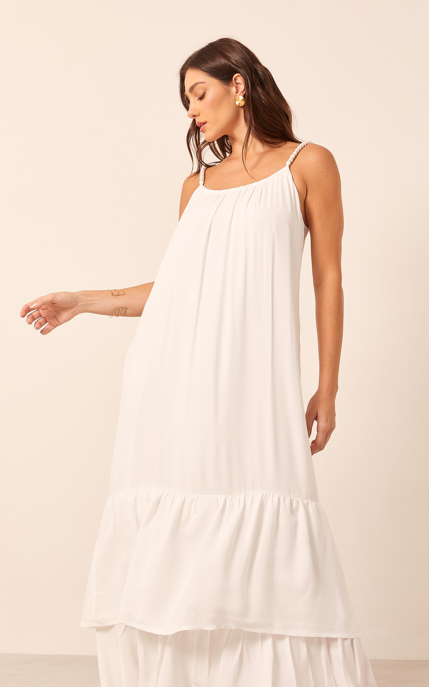 Vestido Longo Detalhe Alça Off White