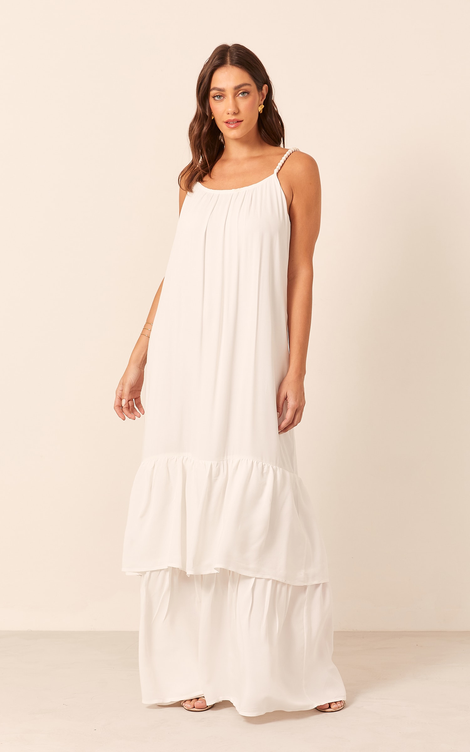Vestido Longo Detalhe Alça Off White