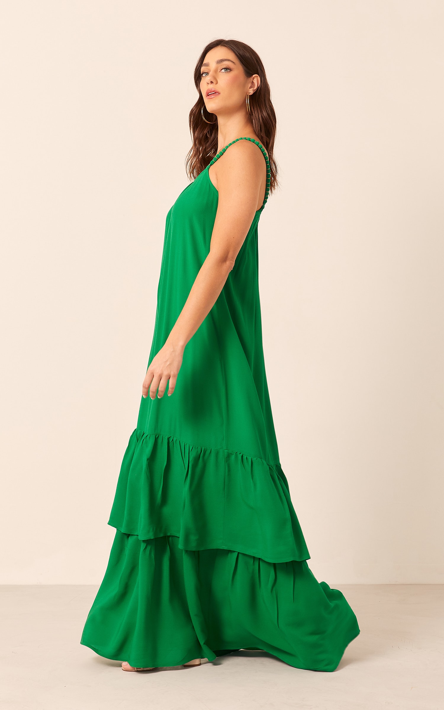 Vestido Longo Detalhe Alça Verde Bandeira