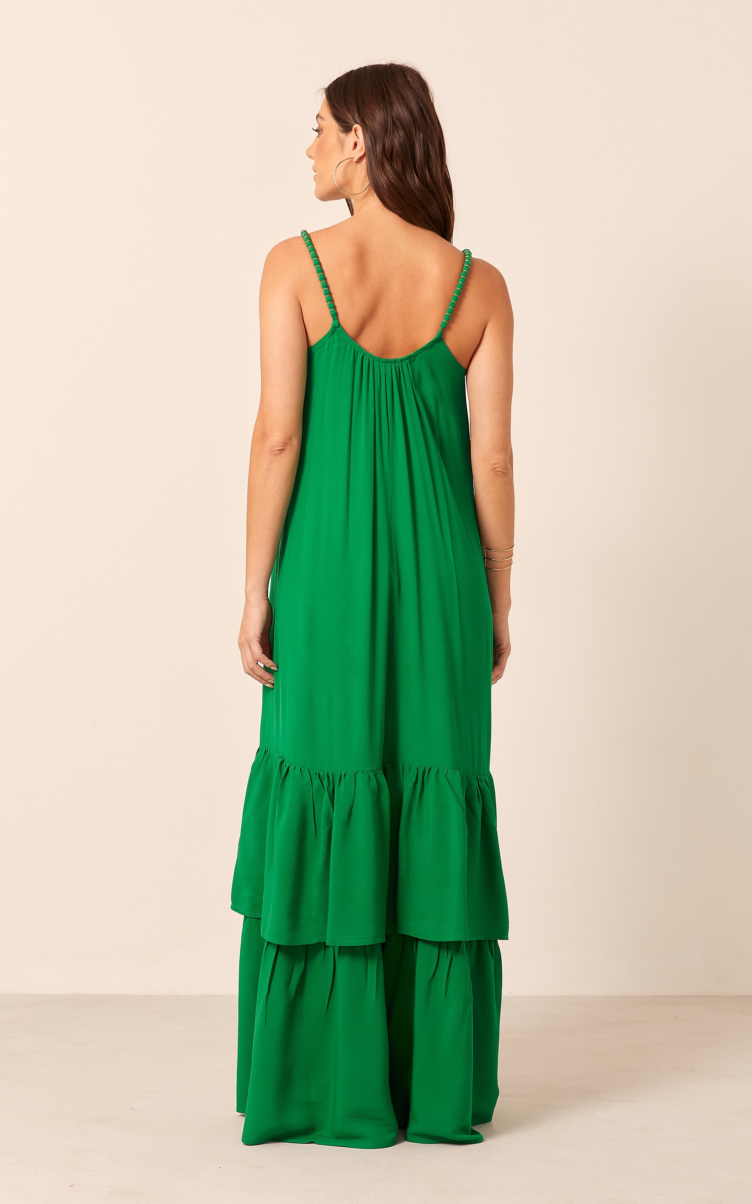 Vestido Longo Detalhe Alça Verde Bandeira