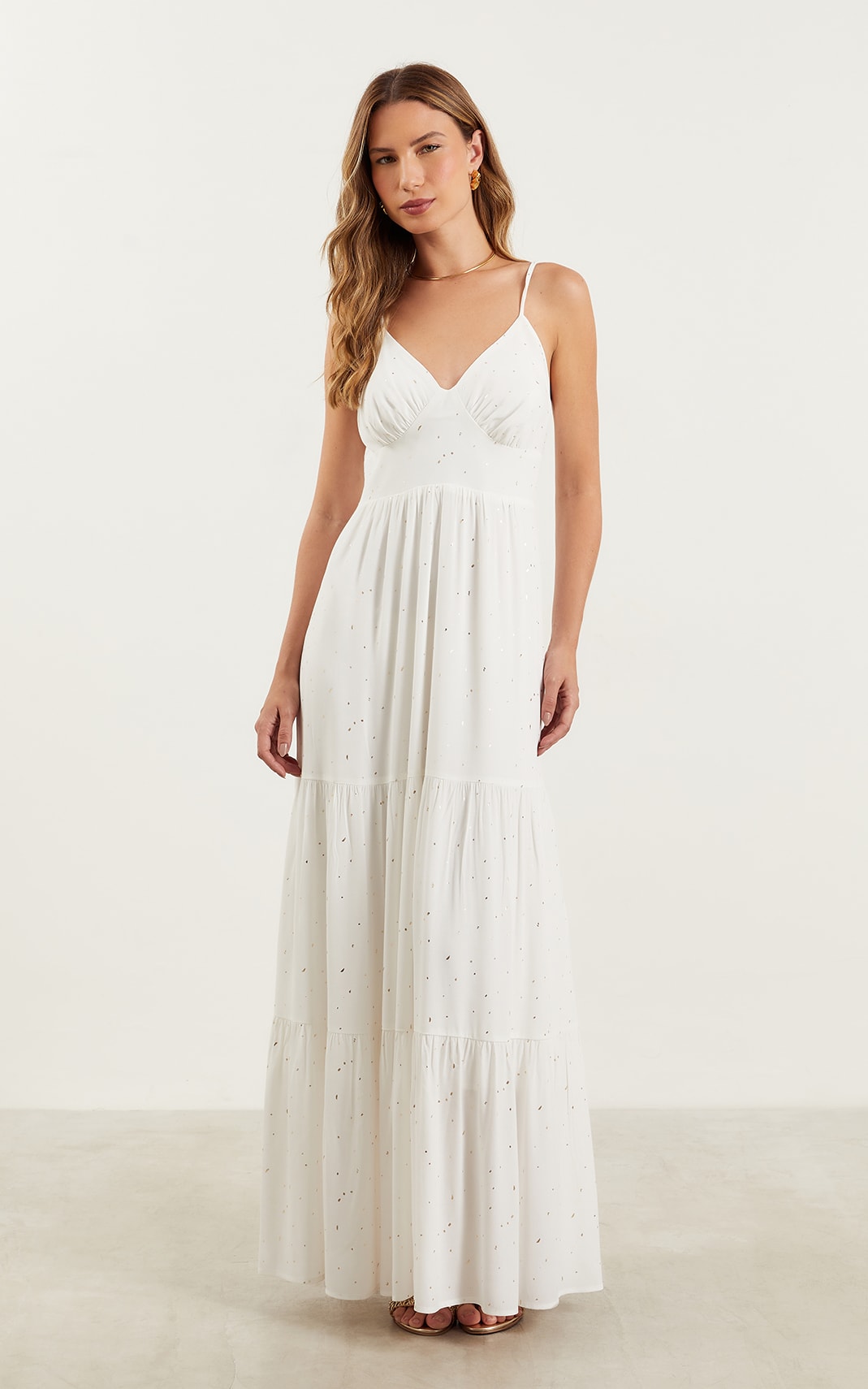 Vestido Longo Dots Off White