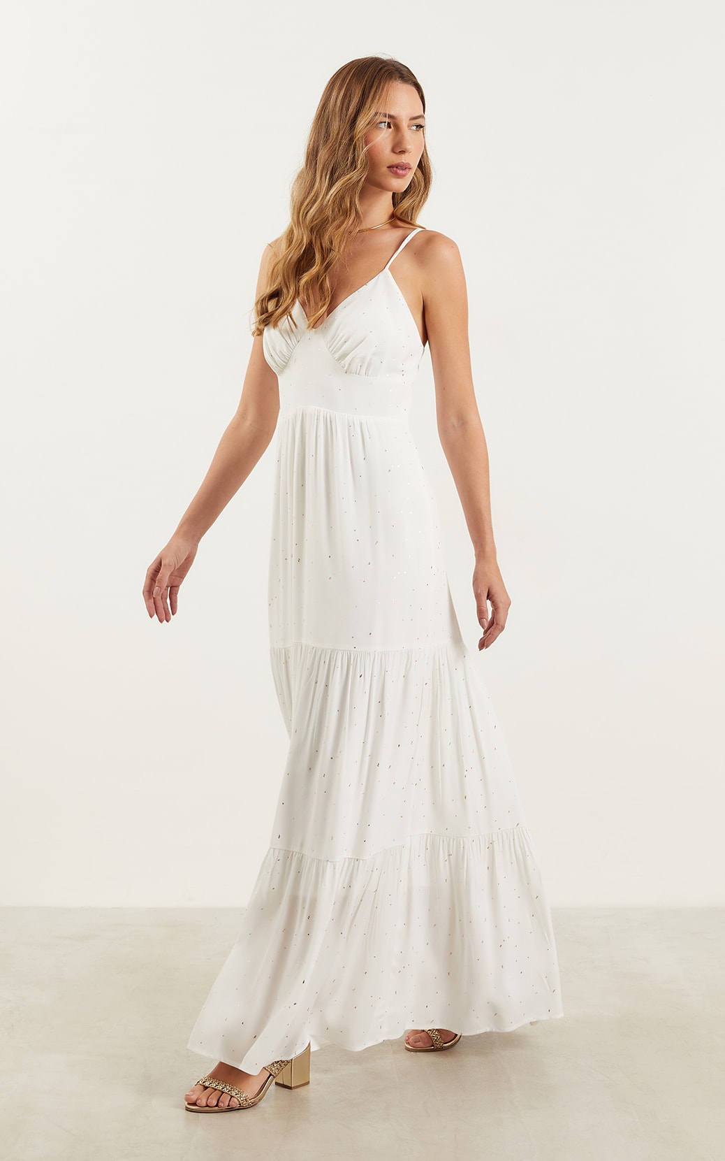 Vestido Longo Dots Off White