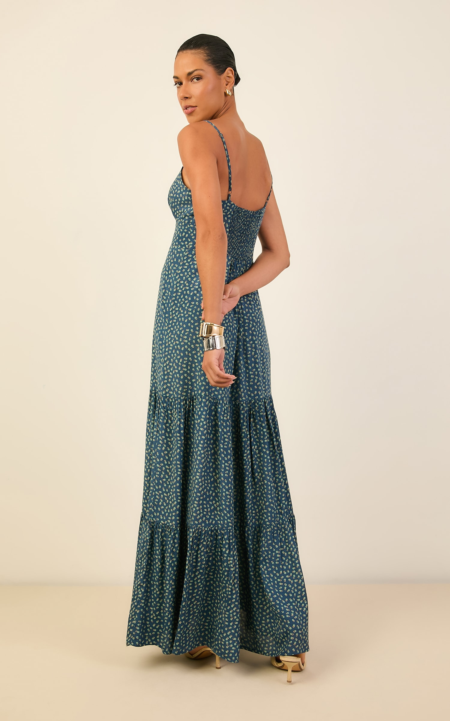 Vestido Longo Gravura Azul Denim