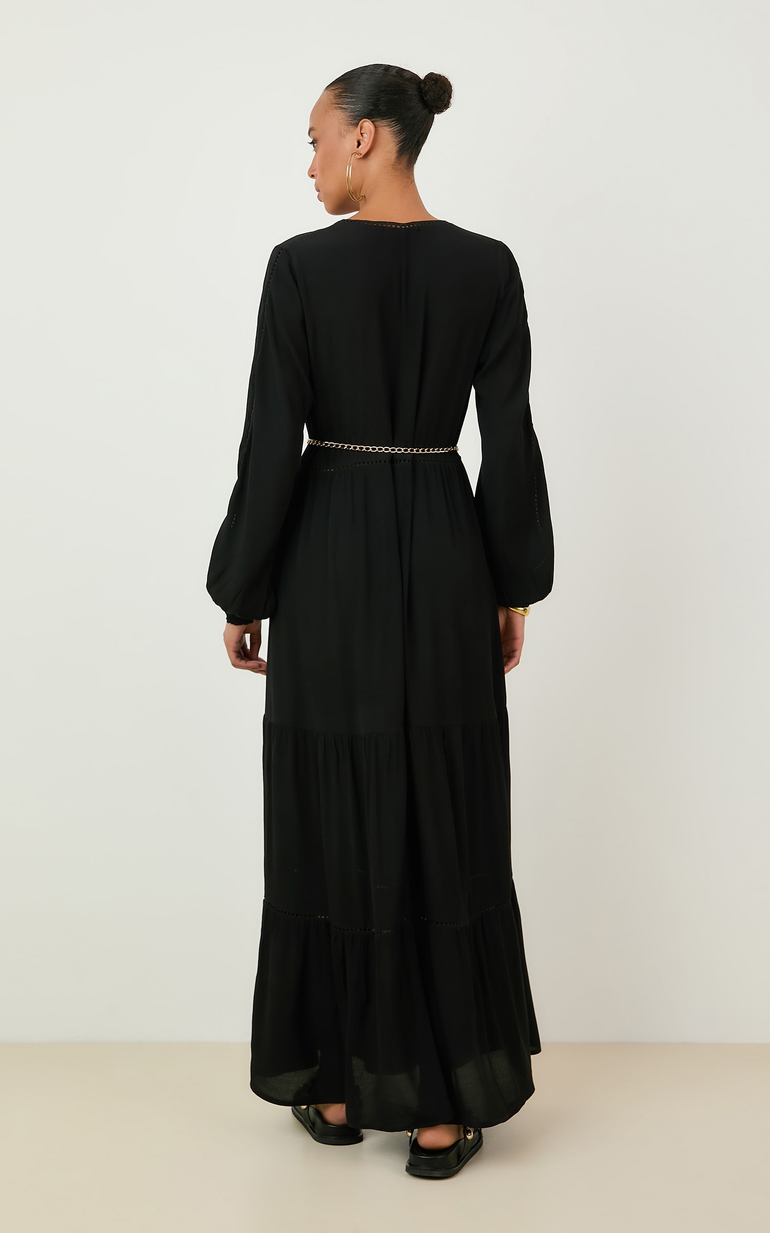 Vestido Longo Hibisco Entremeio Preto
