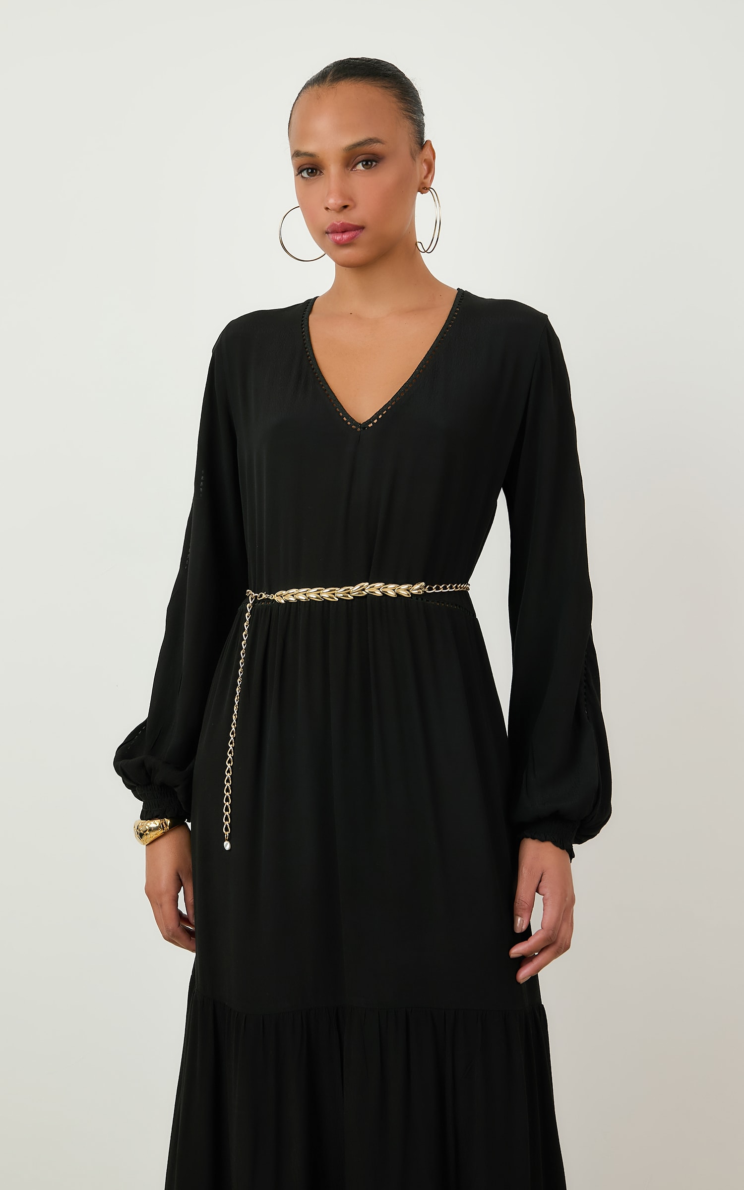 Vestido Longo Hibisco Entremeio Preto