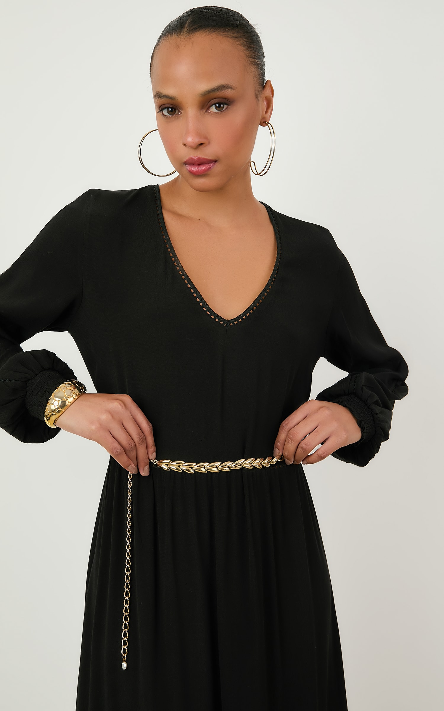 Vestido Longo Hibisco Entremeio Preto