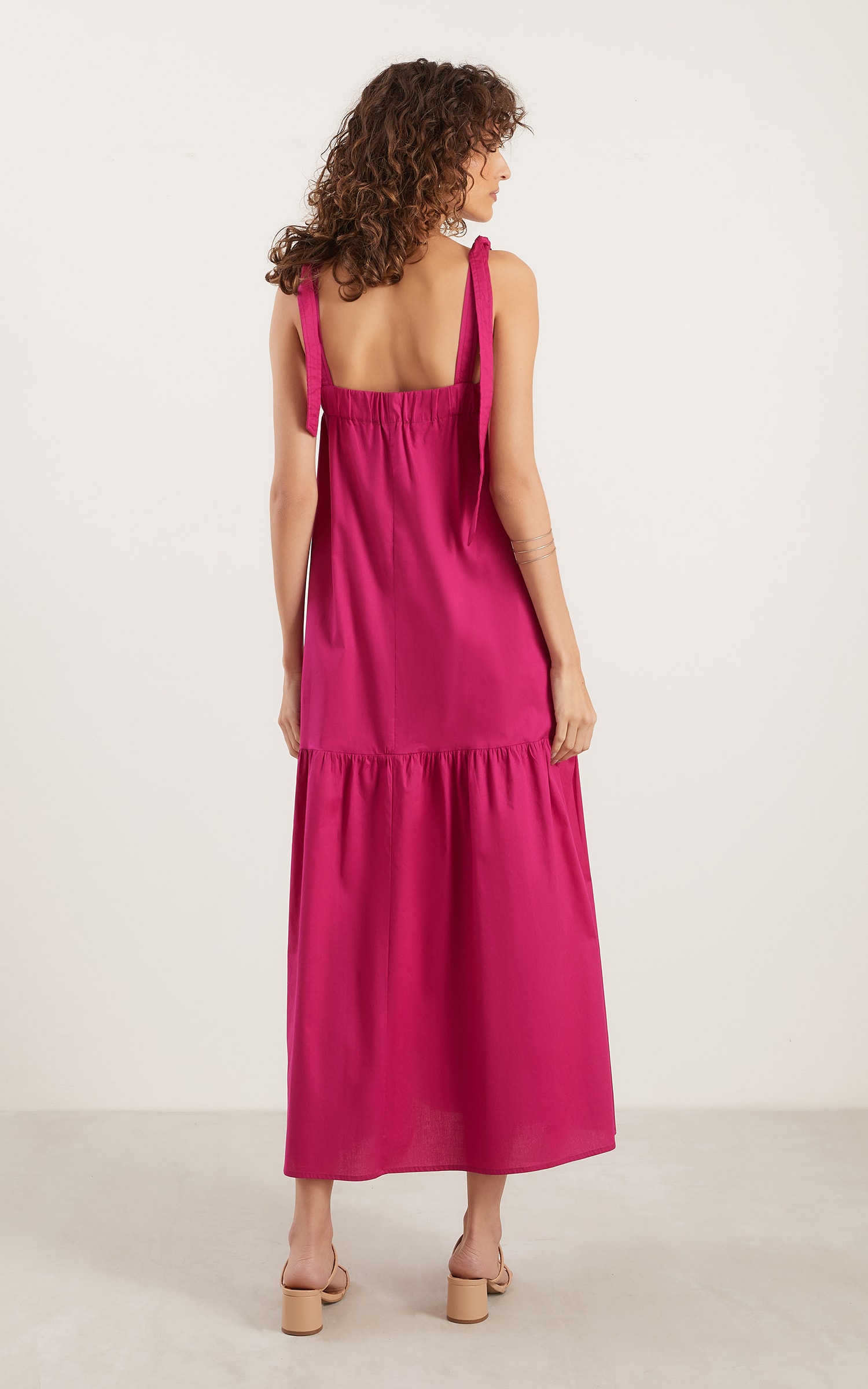 Vestido Longo Laços Cosmos Cereja