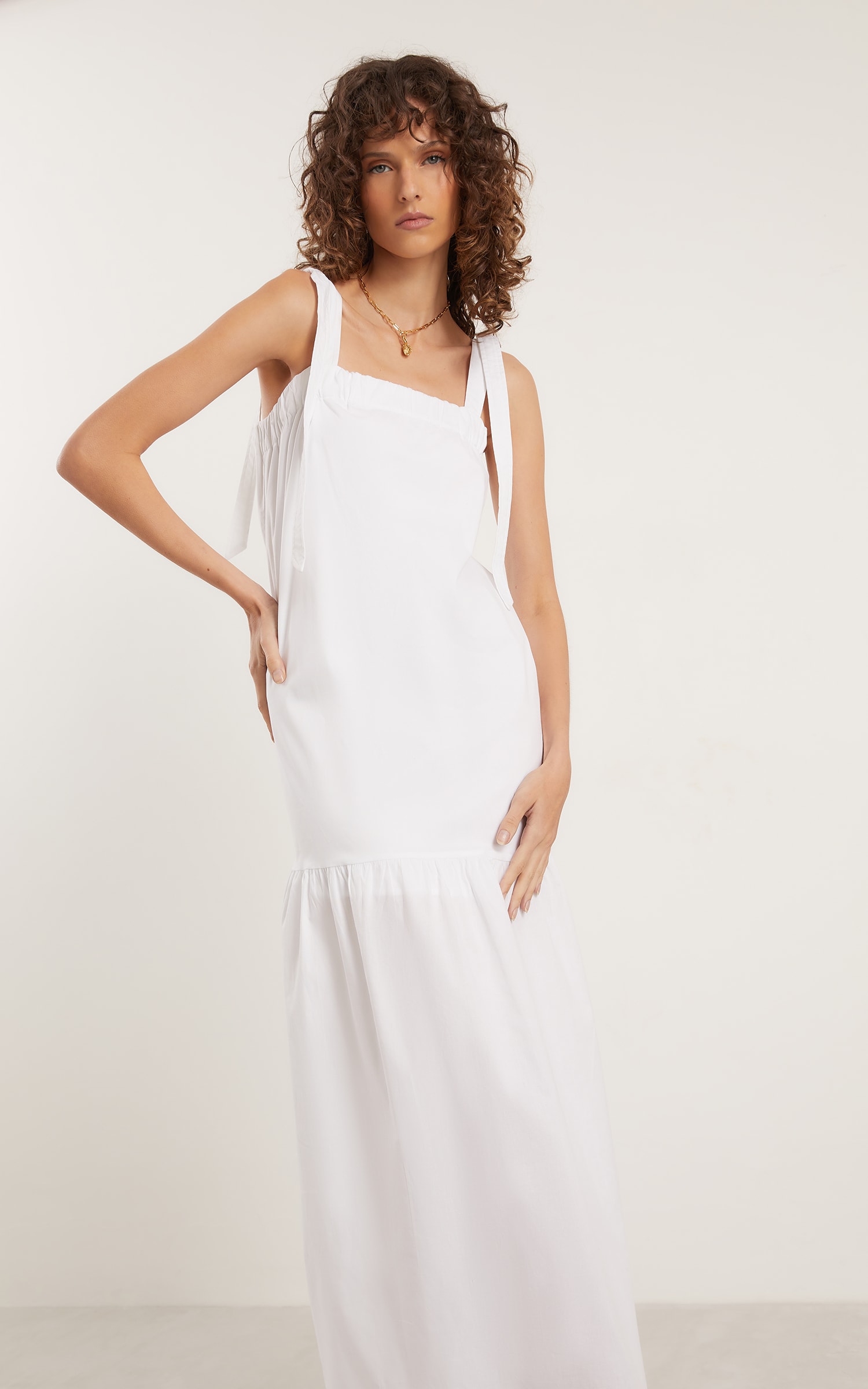 Vestido Longo Laços Cosmos Off White