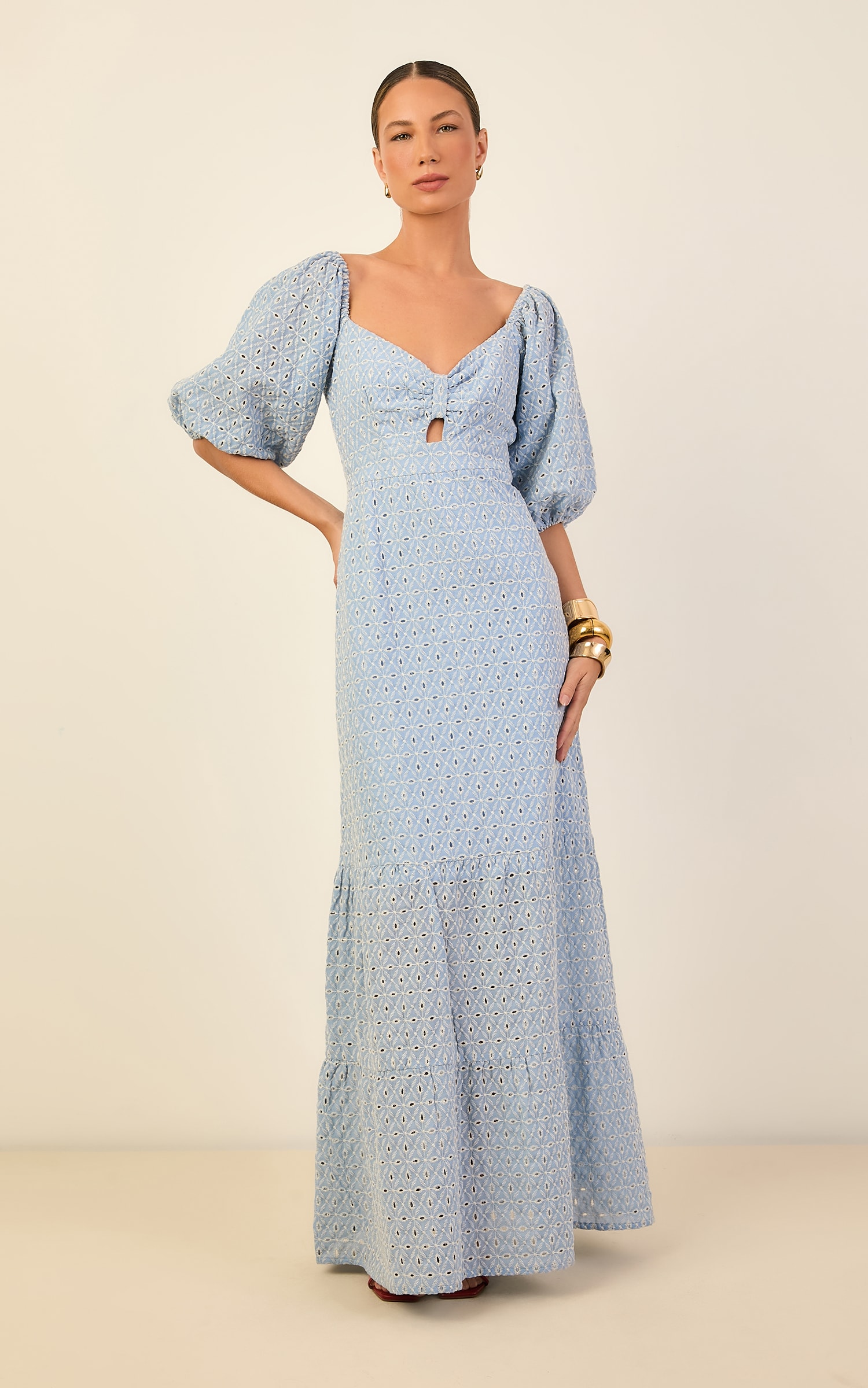 Vestido Longo Laise Atelie Azul Fresh