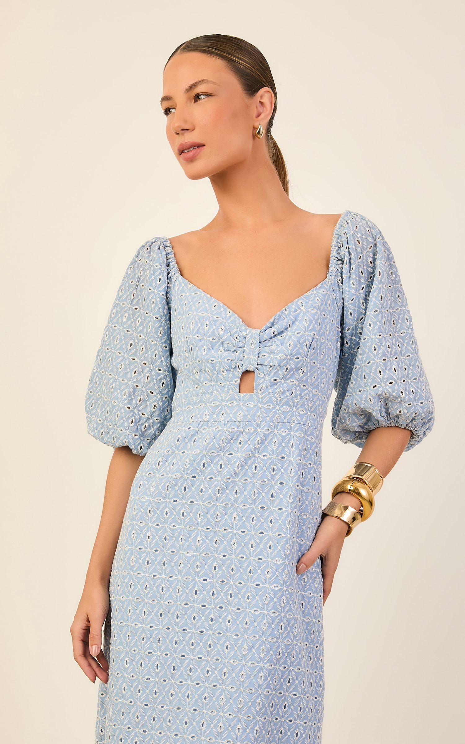 Vestido Longo Laise Atelie Azul Fresh