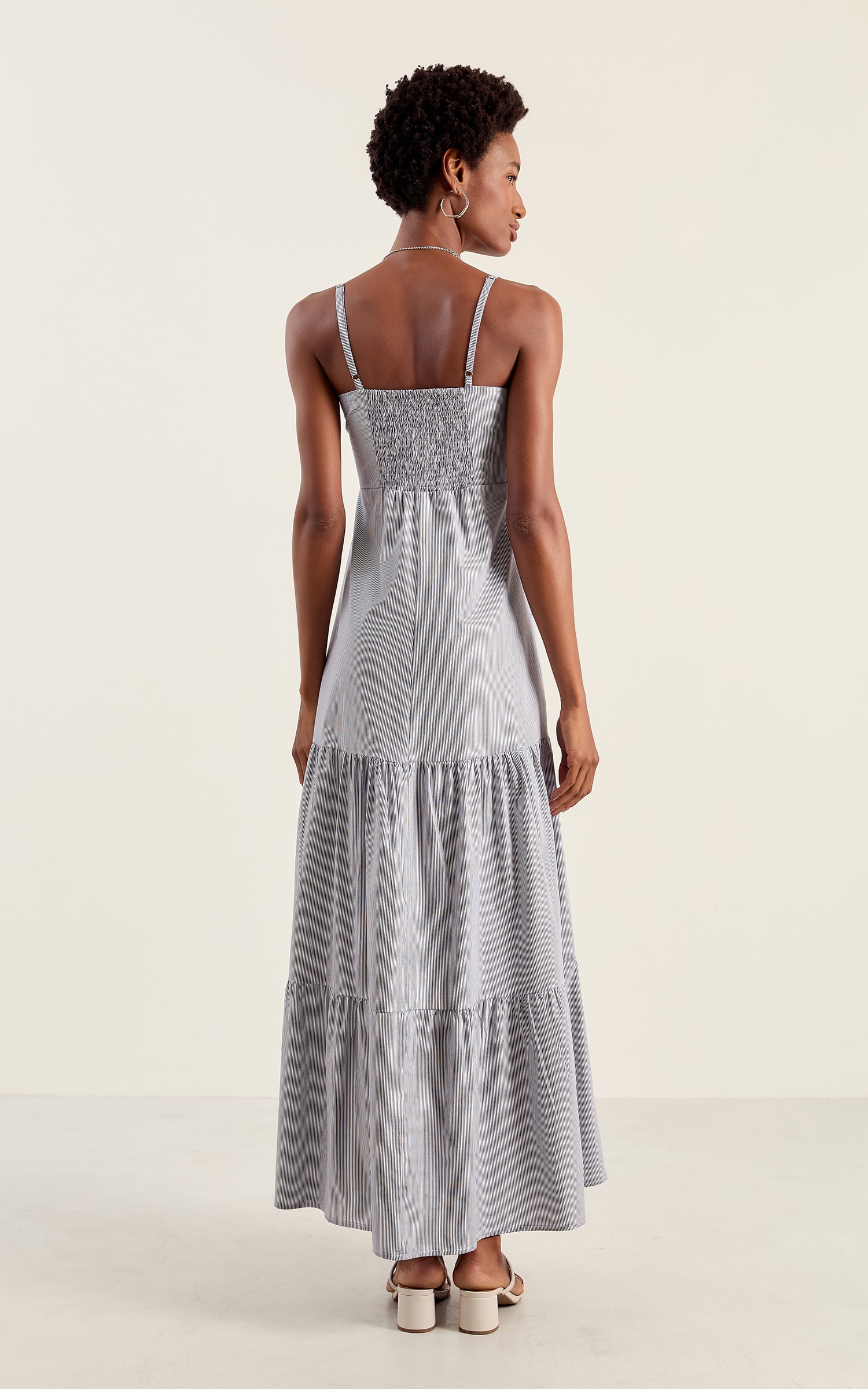 Vestido Longo Listras Marinho/Off