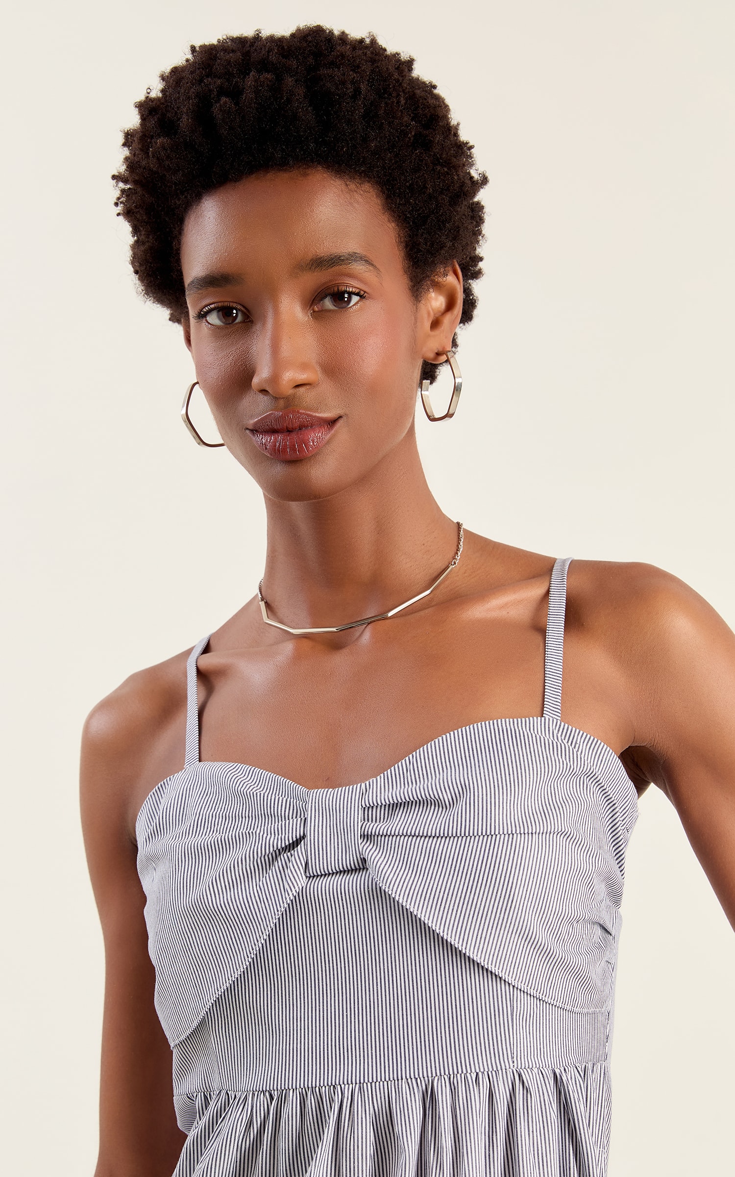 Vestido Longo Listras Marinho/Off