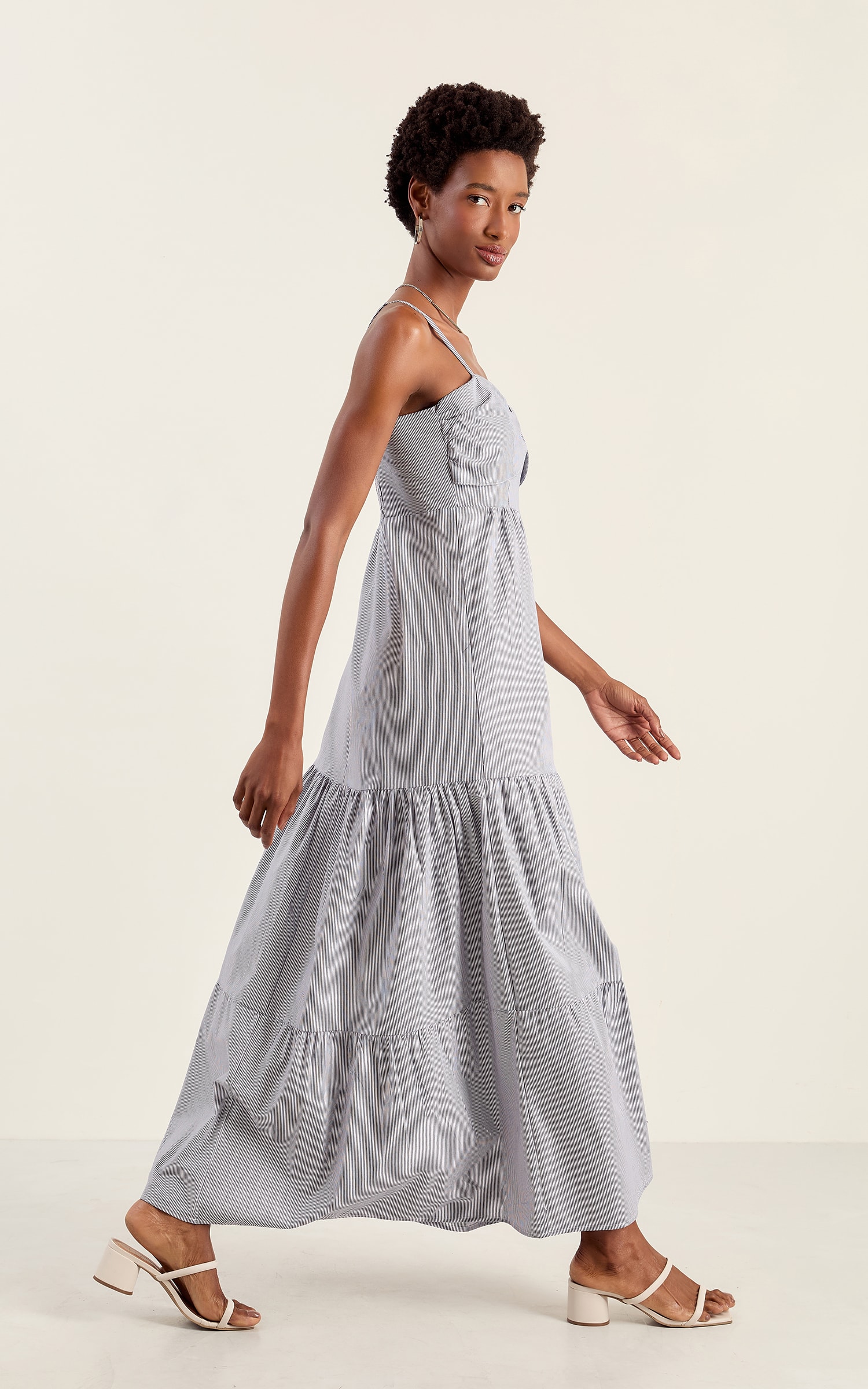 Vestido Longo Listras Marinho/Off