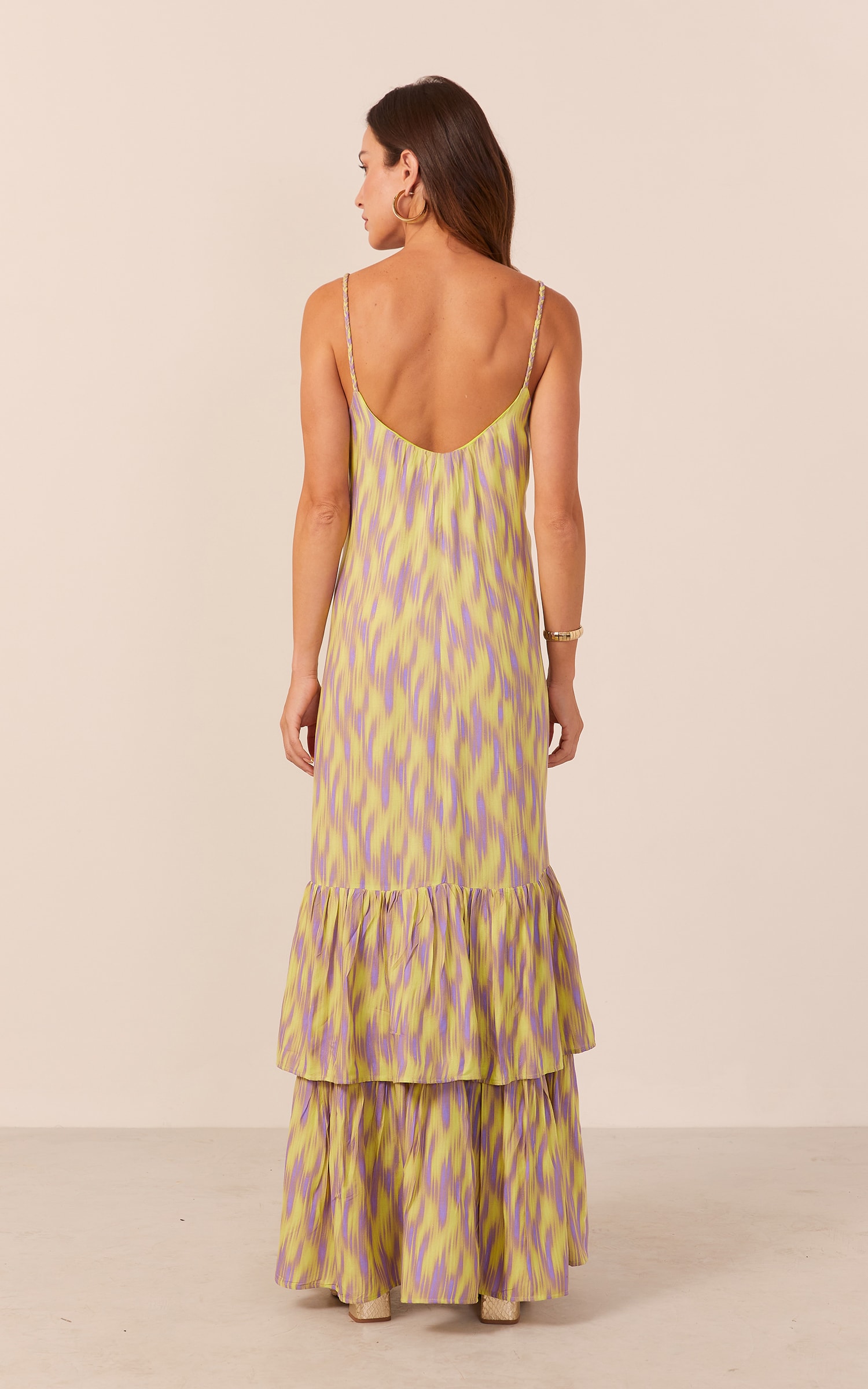 Vestido Longo Luzes Detalhe Alça Lima