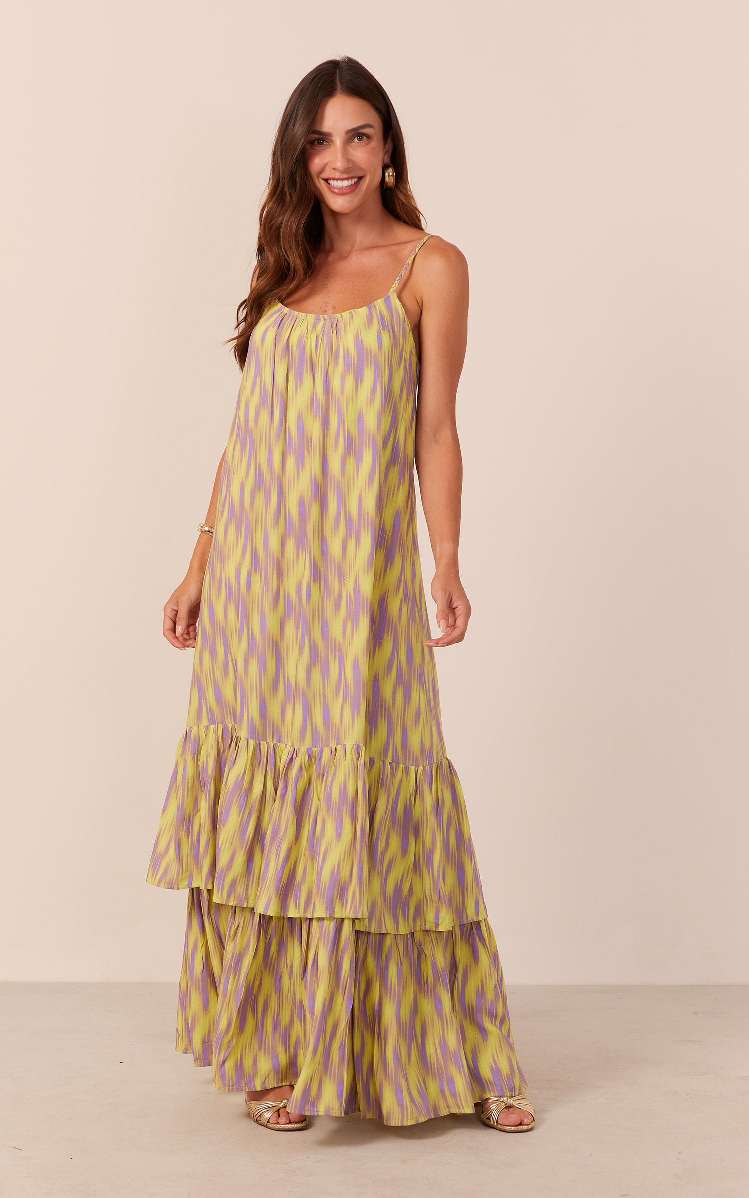 Vestido Longo Luzes Detalhe Alça Lima