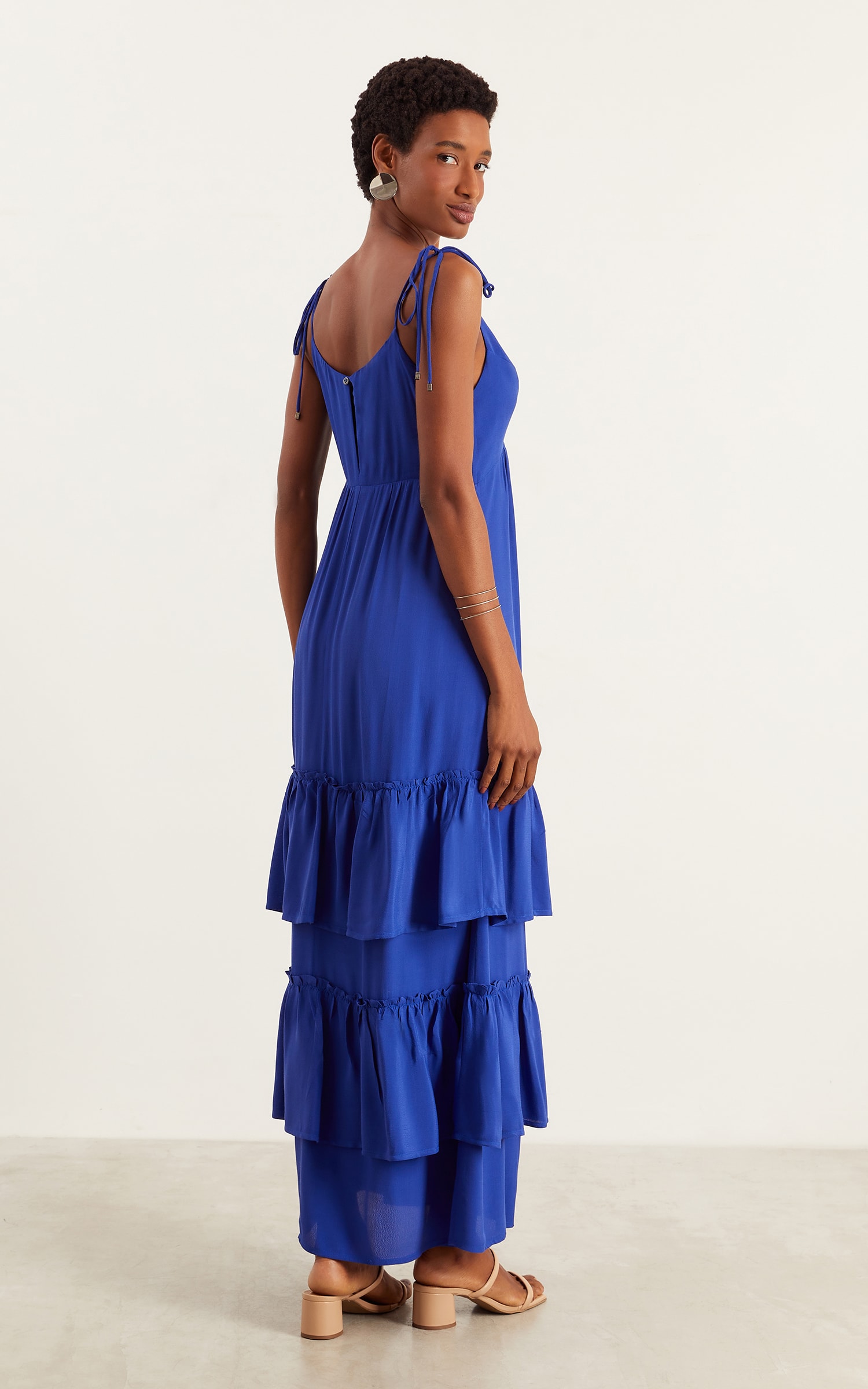 Vestido Longo Mix Babados Azul