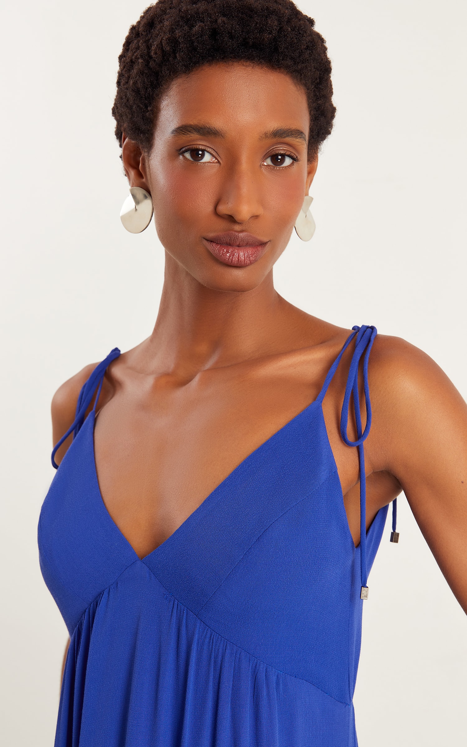Vestido Longo Mix Babados Azul