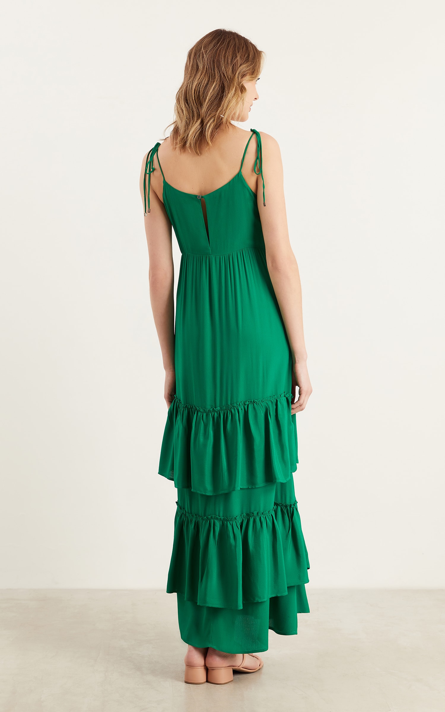 Vestido Longo Mix Babados Verde