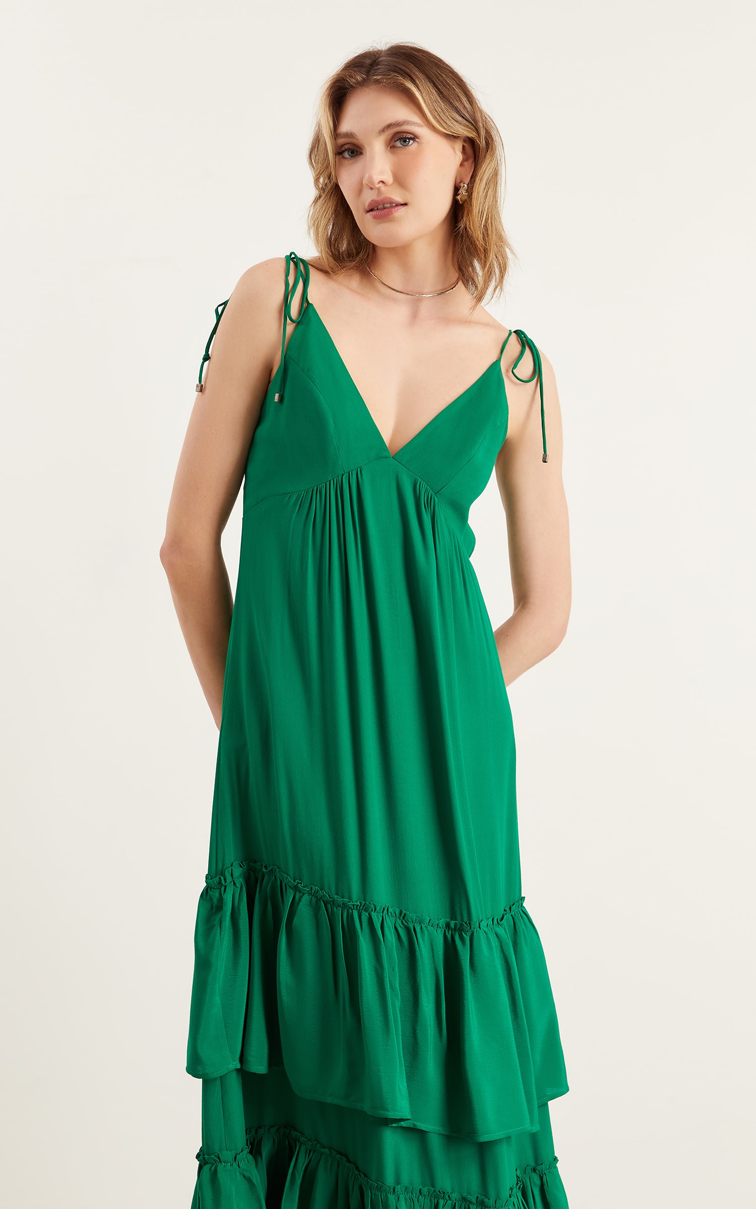 Vestido Longo Mix Babados Verde