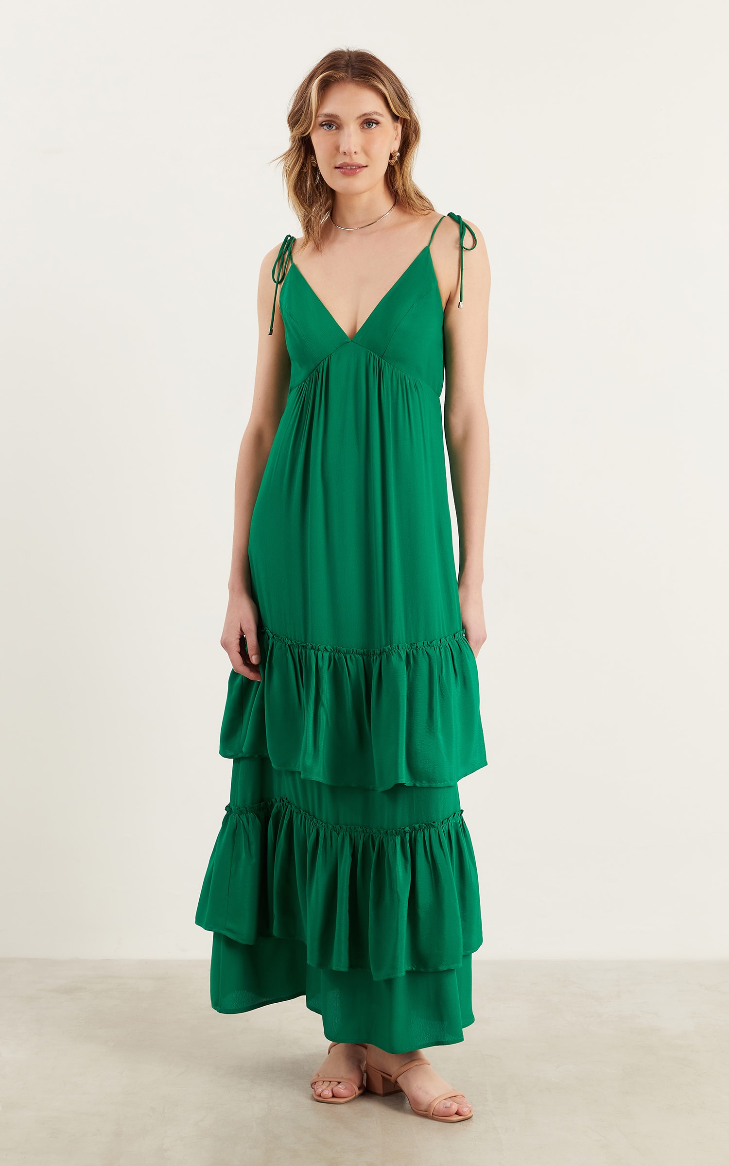 Vestido Longo Mix Babados Verde