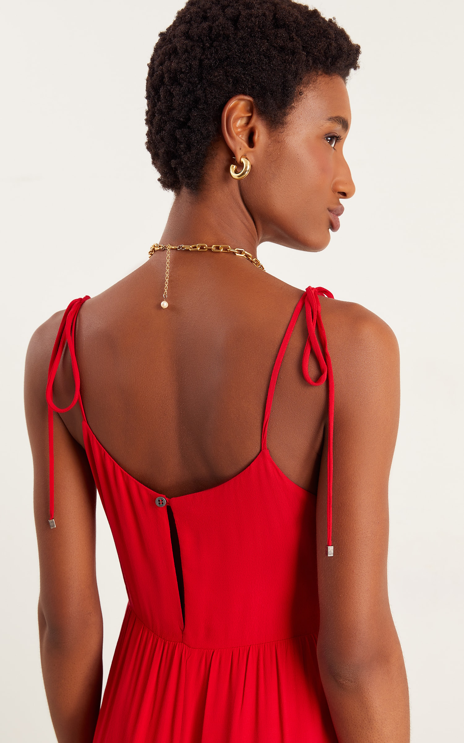 Vestido Longo Mix Babados Vermelho