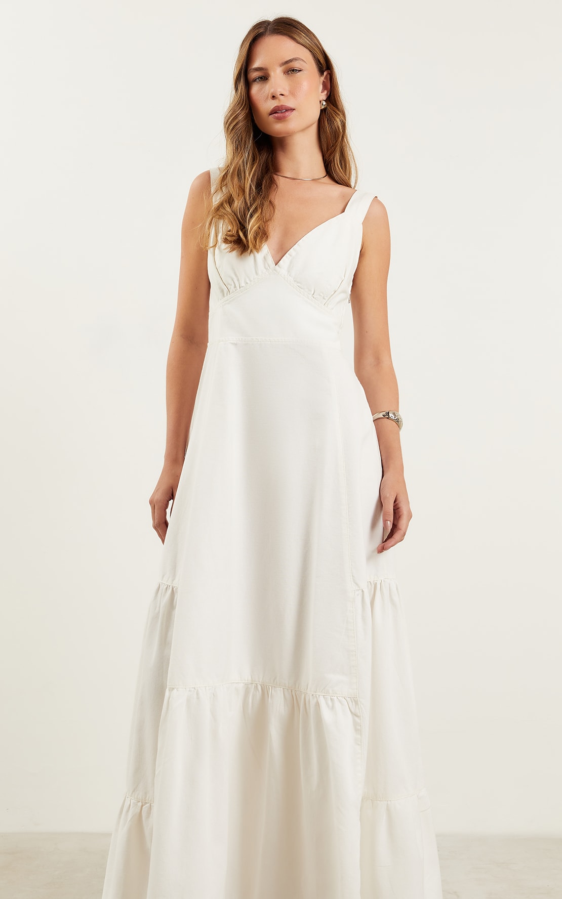 Vestido Longo Sarja Off White