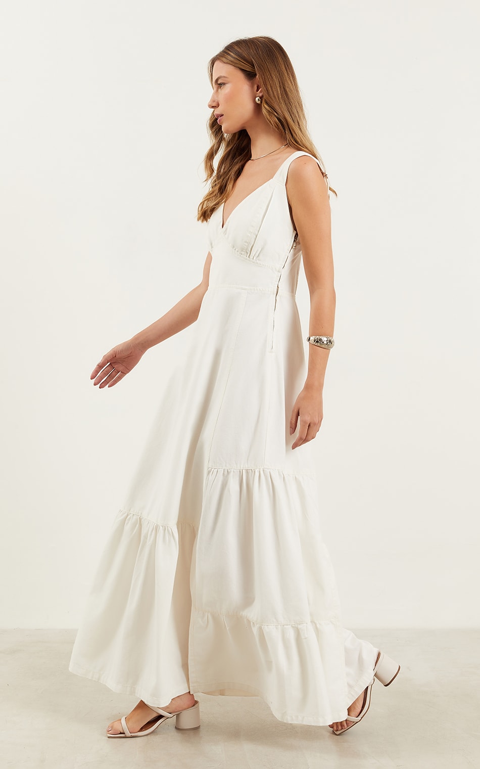 Vestido Longo Sarja Off White