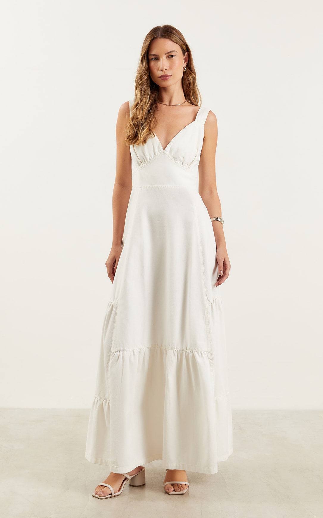 Vestido Longo Sarja Off White