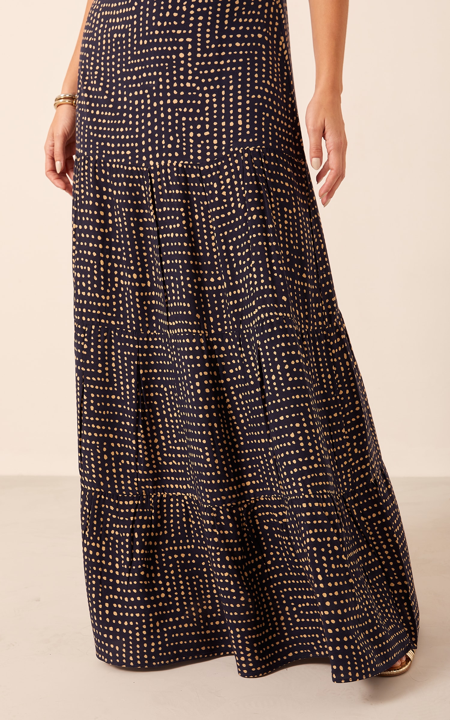 Vestido Longo Sentir Babados Marinho