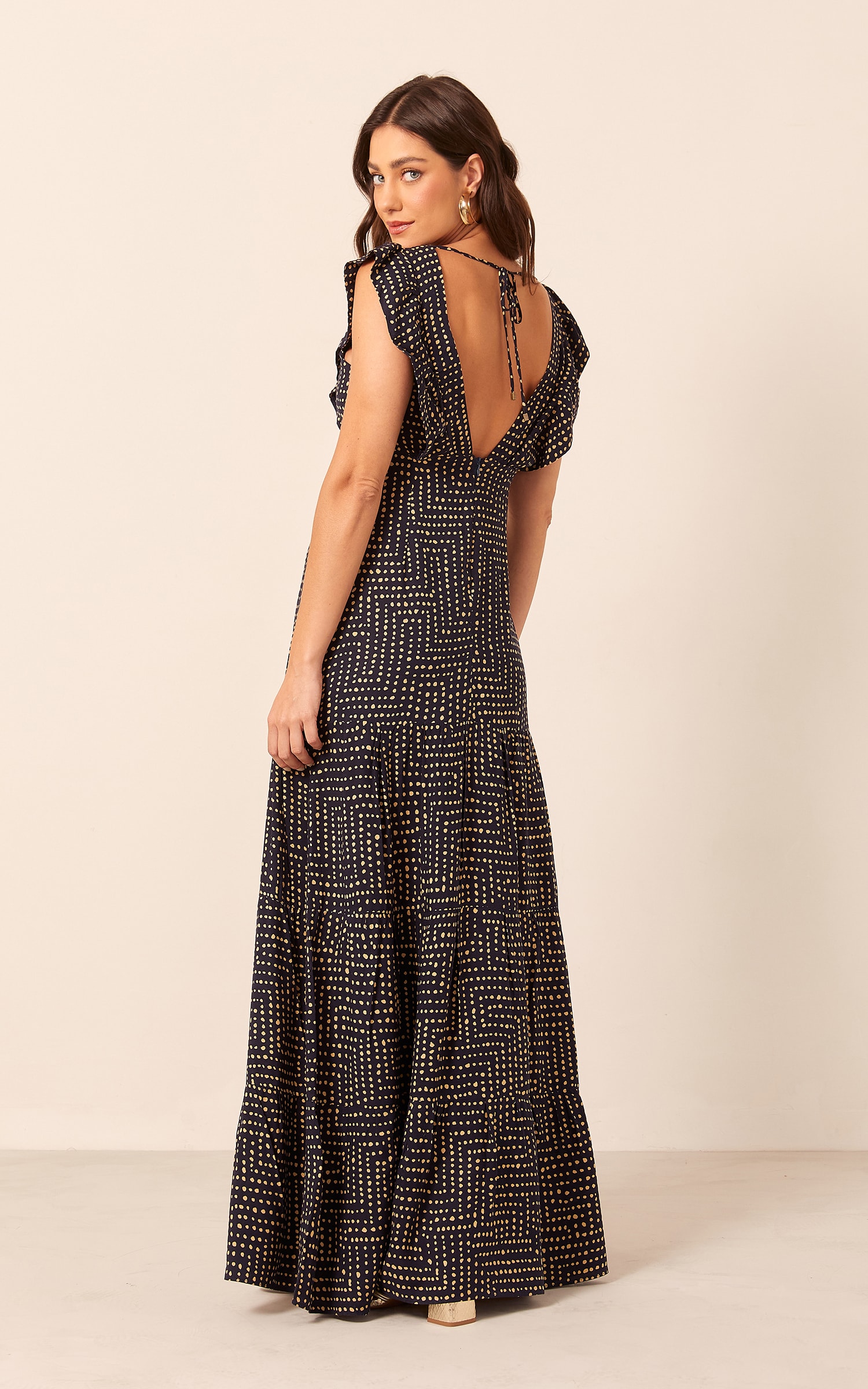 Vestido Longo Sentir Babados Marinho