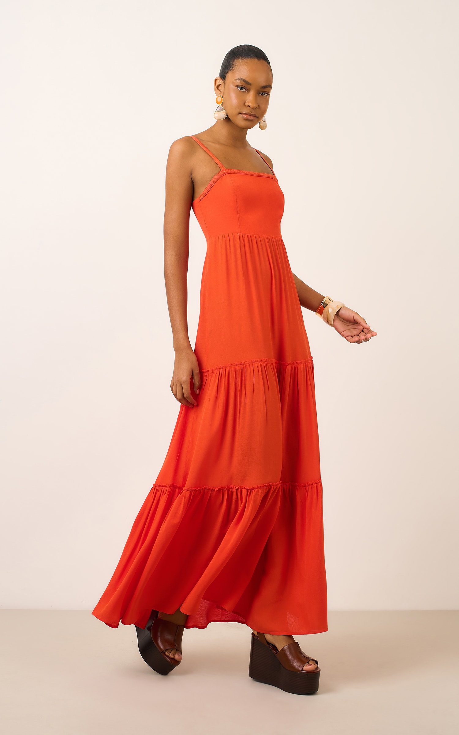 Vestido Longo Trancas Naif Coral