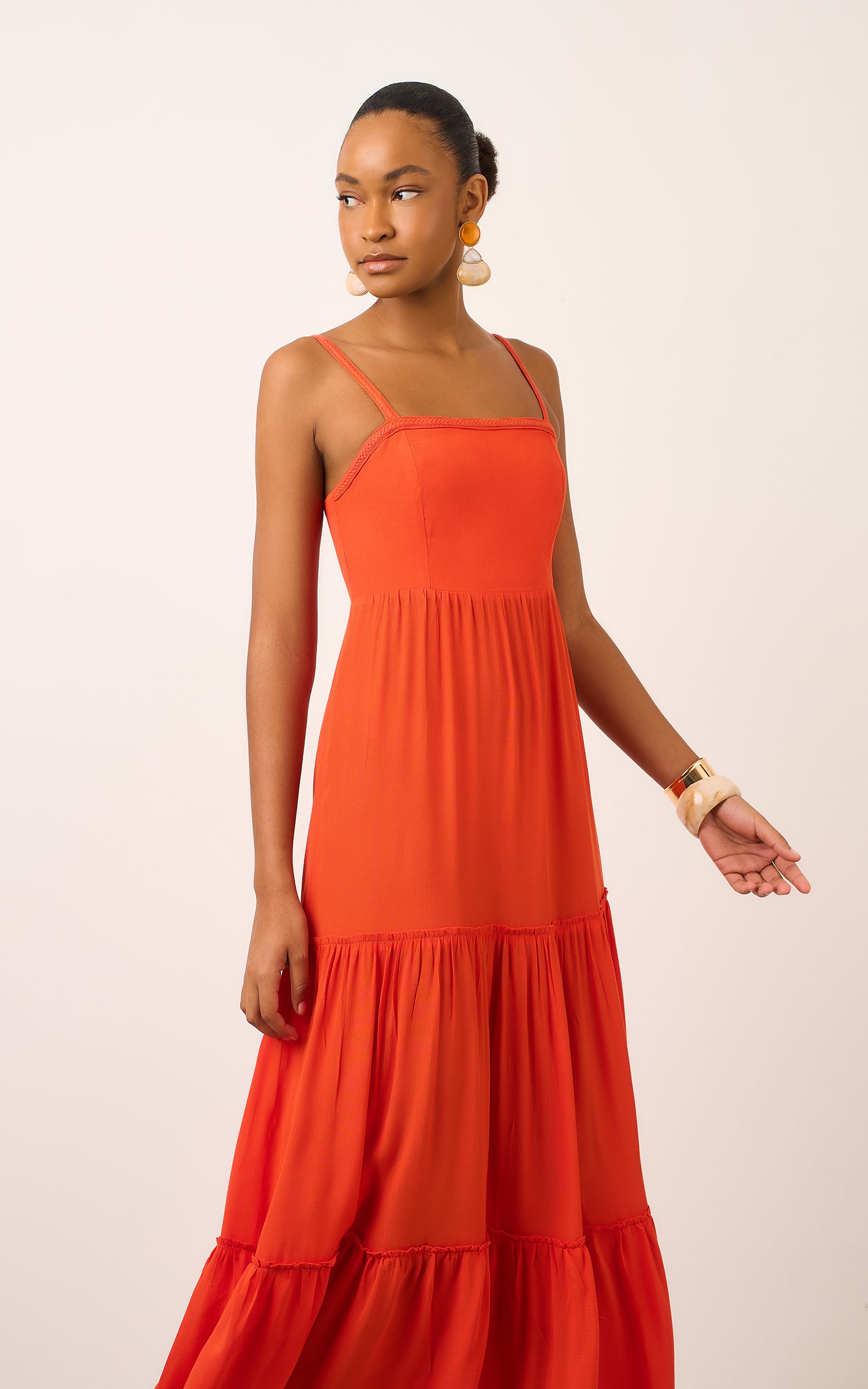 Vestido Longo Trancas Naif Coral
