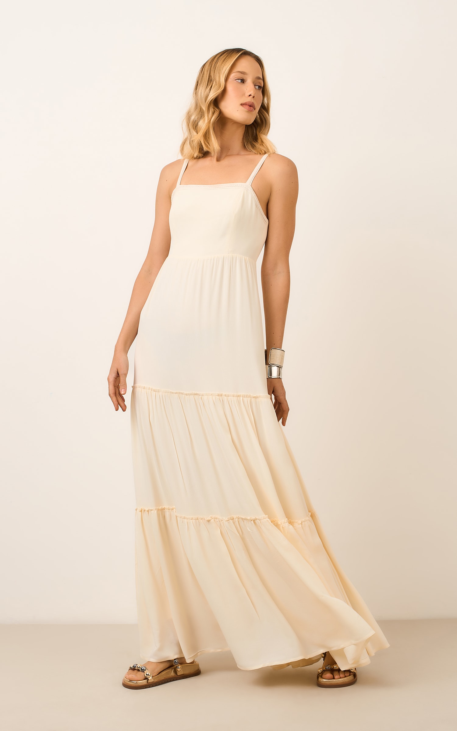 Vestido Longo Trancas Naif Off White