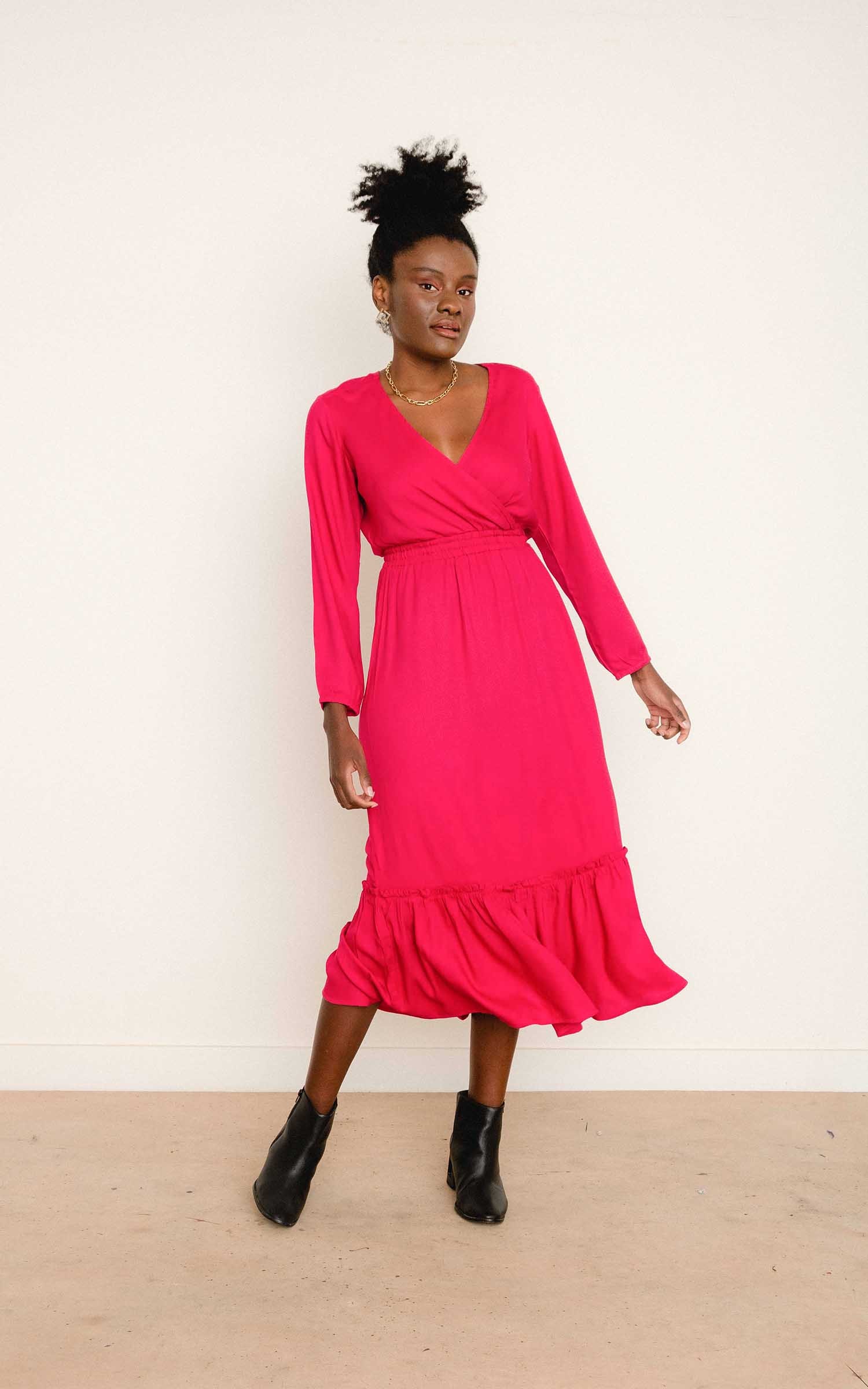 Vestido Midi Alfa Fúcsia