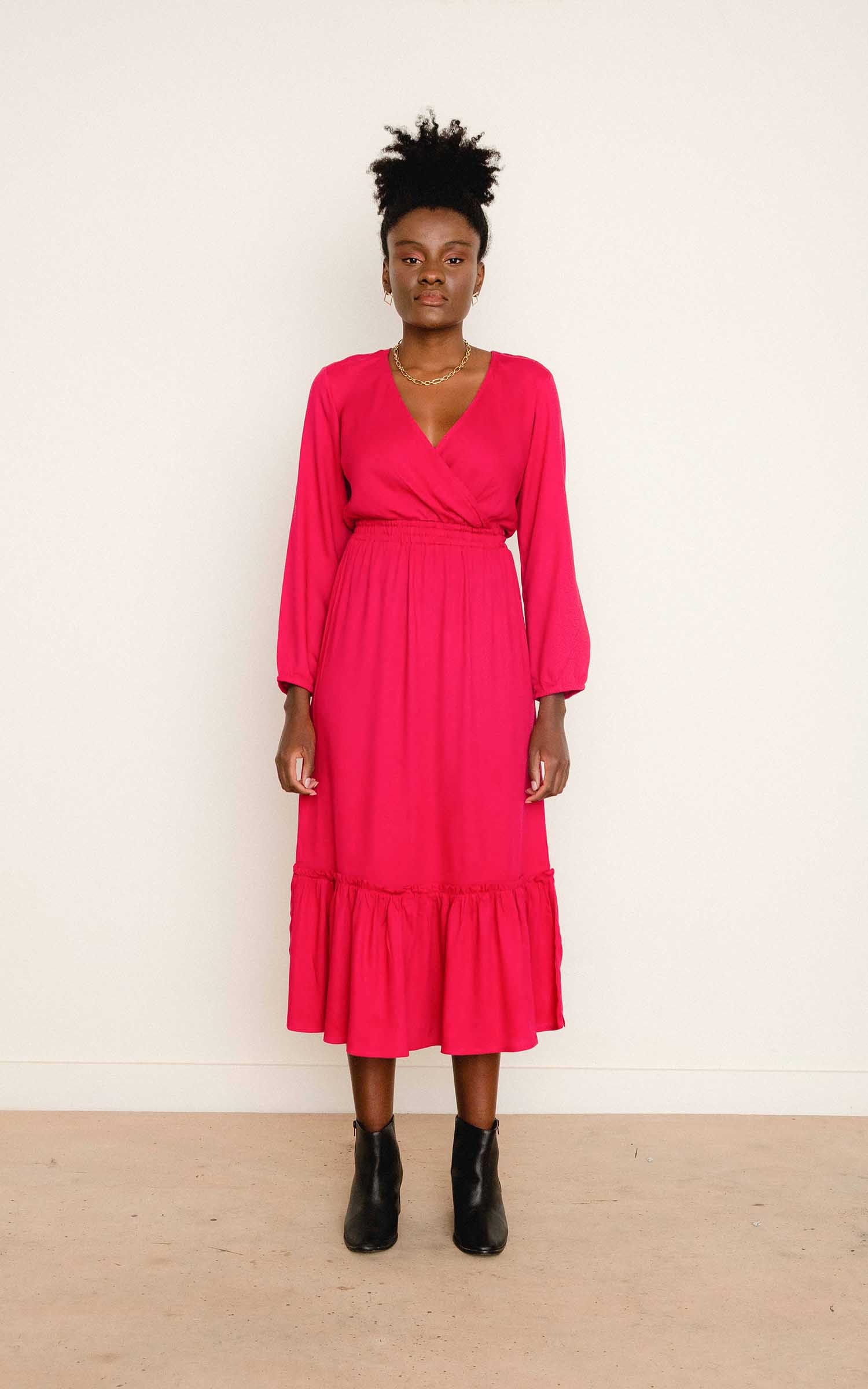Vestido Midi Alfa Fúcsia