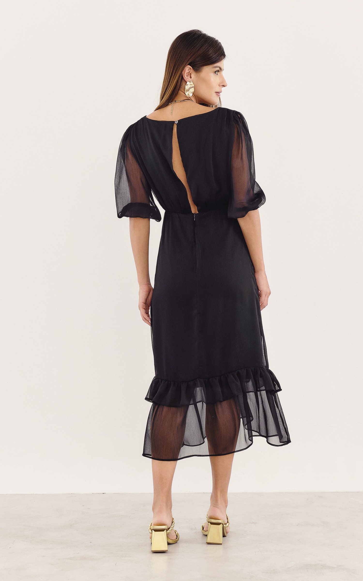 Vestido Midi Art Deco Preto