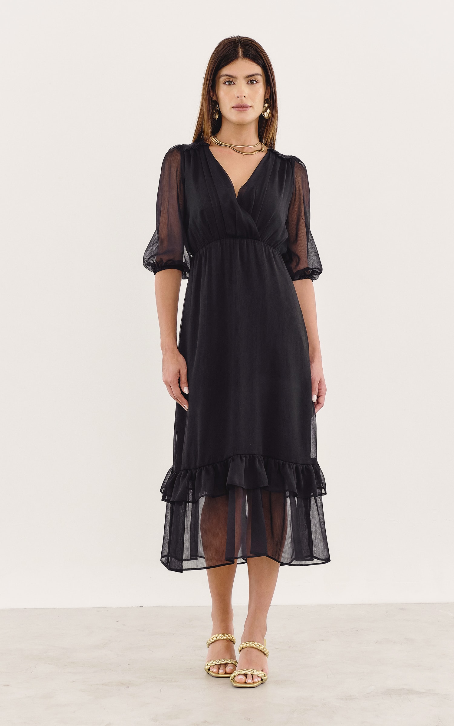 Vestido Midi Art Deco Preto