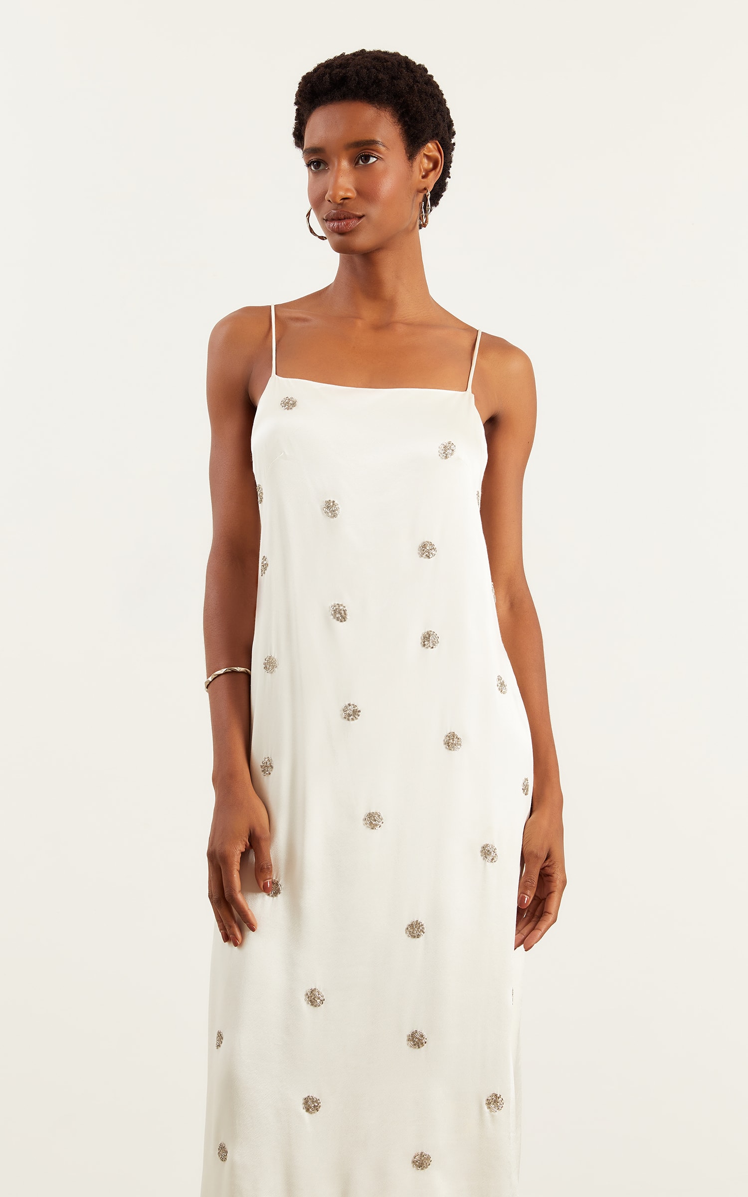 Vestido Midi Bordado Poá Off White