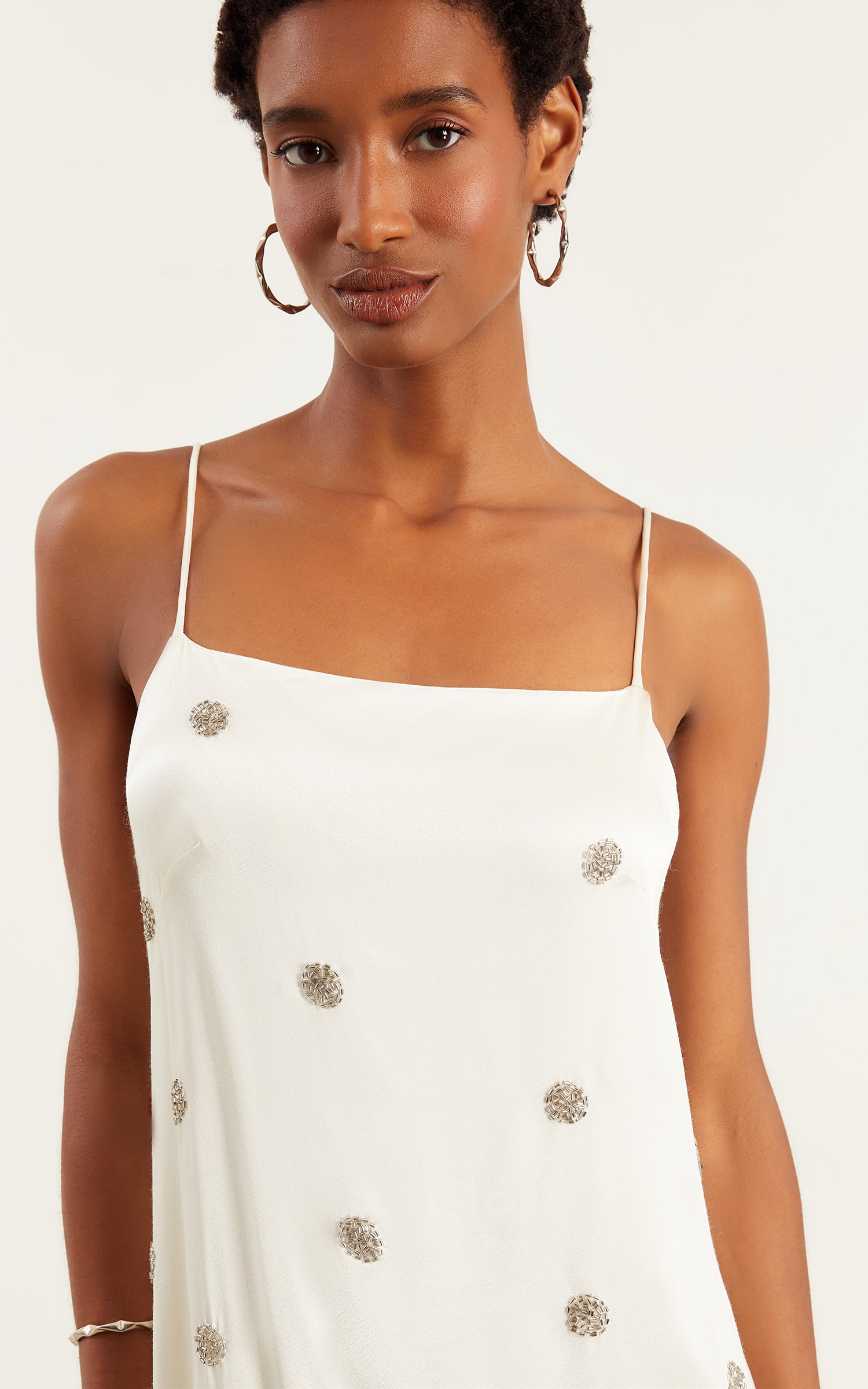 Vestido Midi Bordado Poá Off White