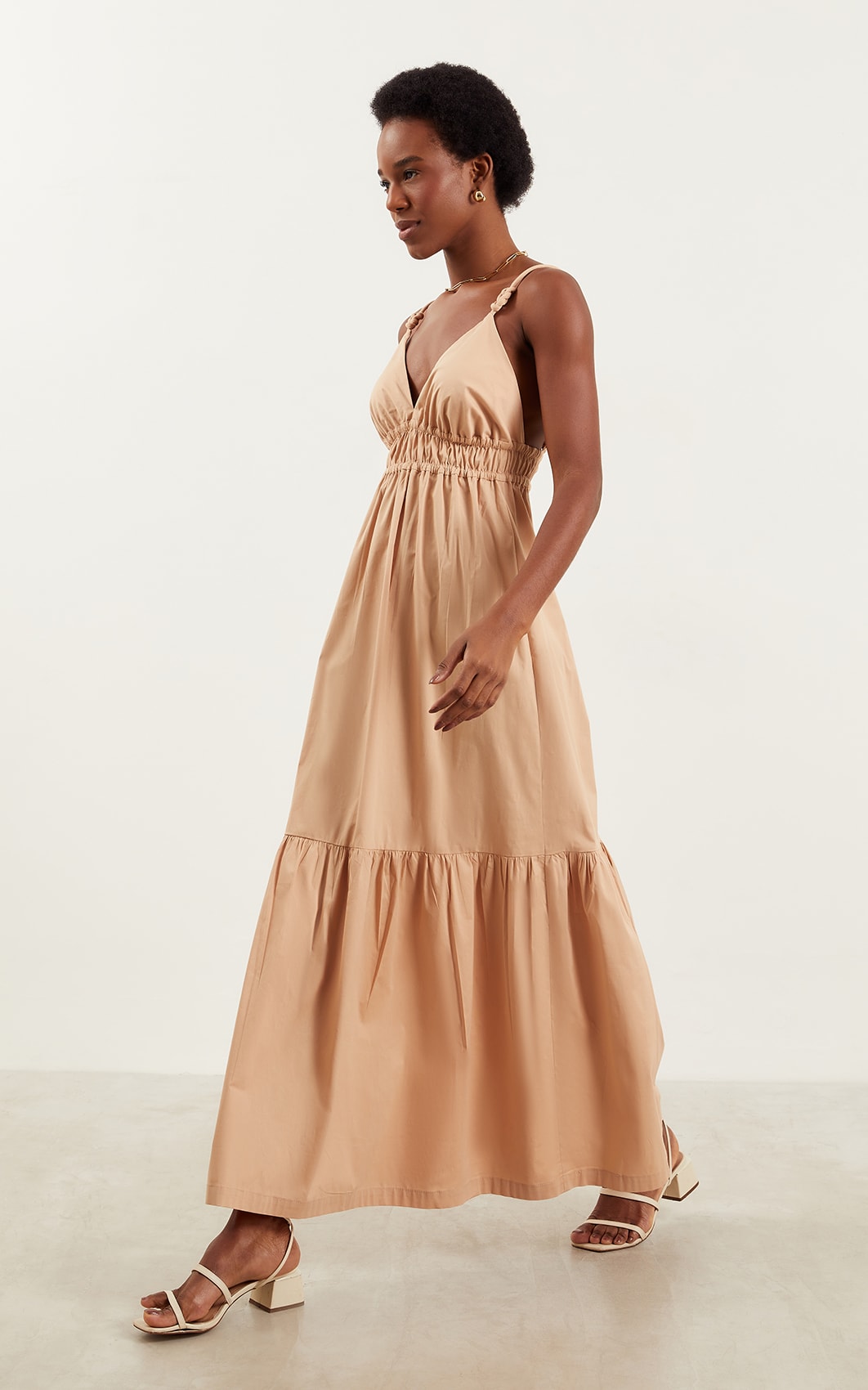 Vestido Midi Detalhe Alça Coral Nude