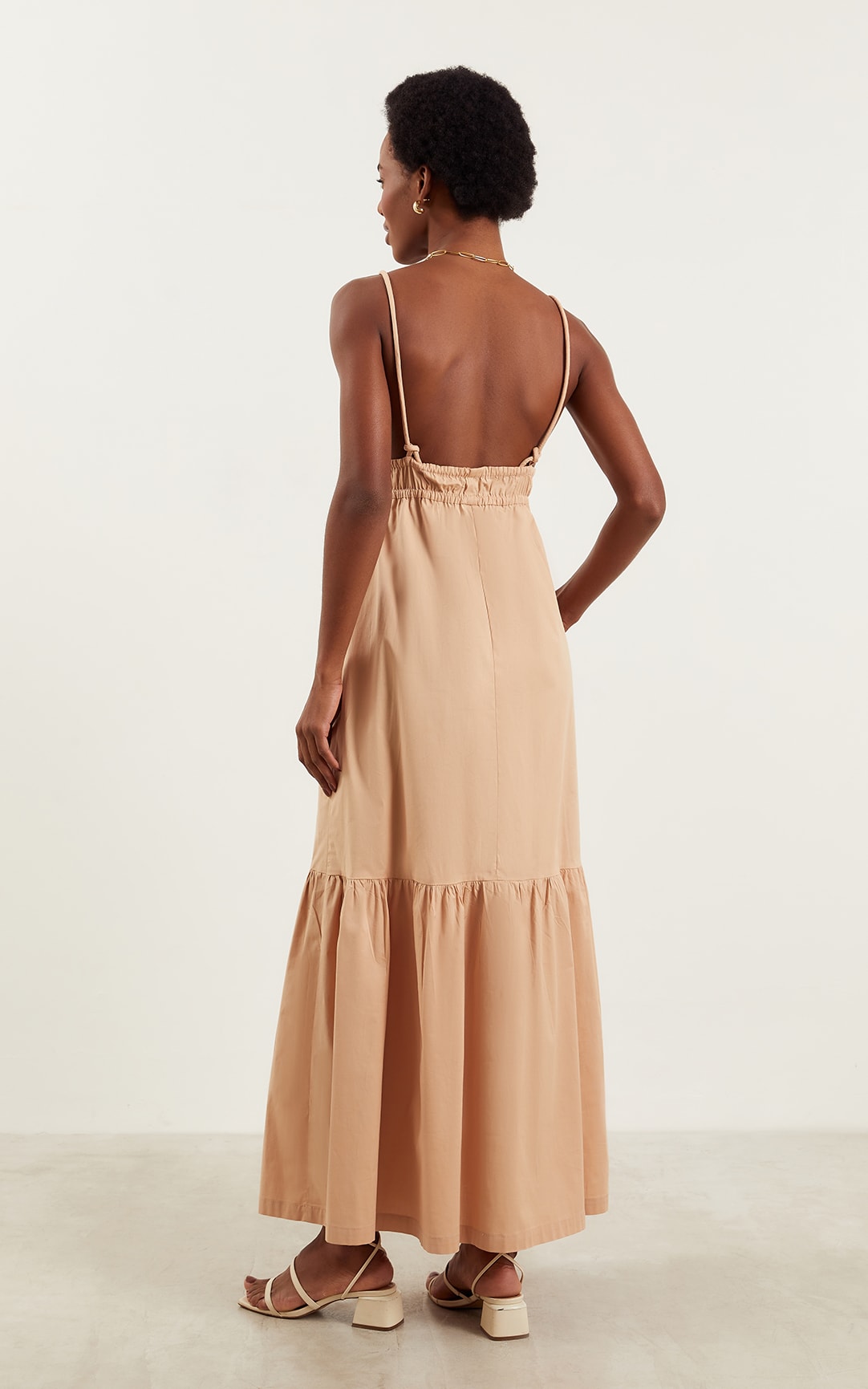 Vestido Midi Detalhe Alça Coral Nude