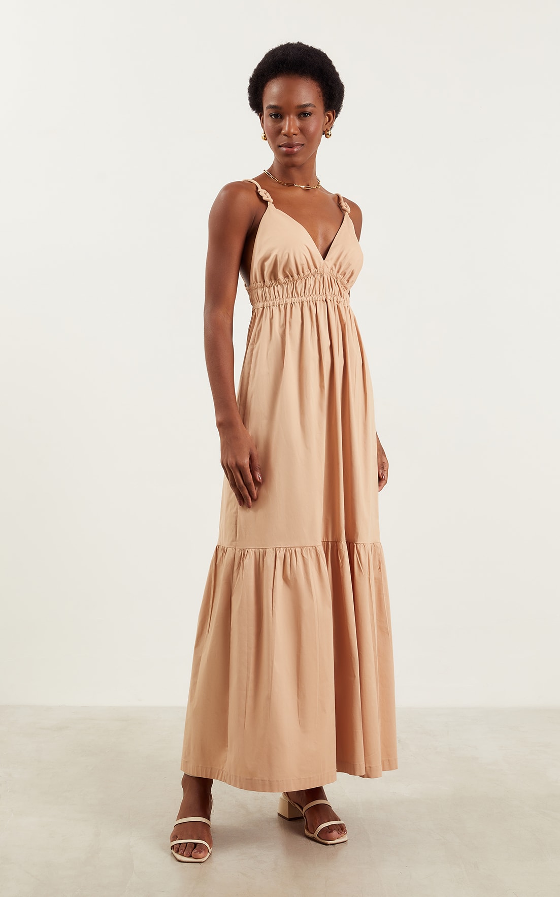 Vestido Midi Detalhe Alça Coral Nude